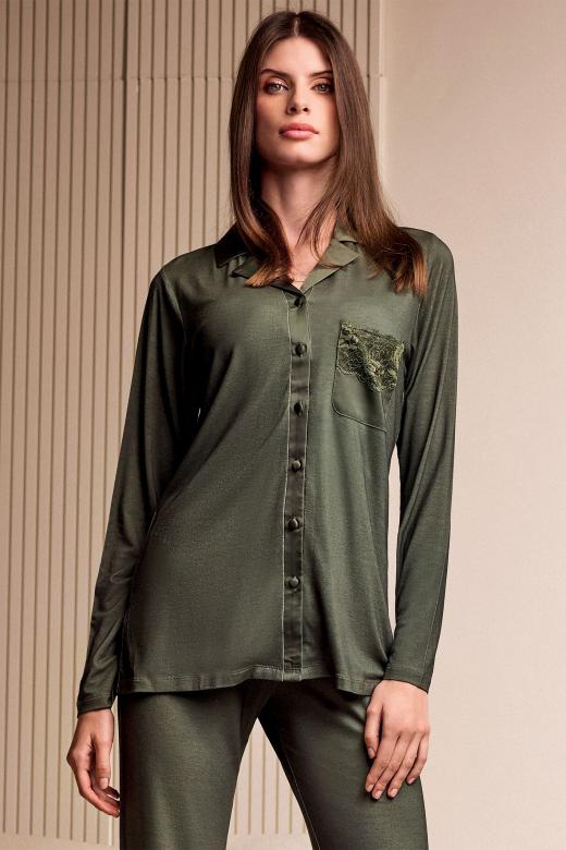 Długa piżama damska z wiskozy rozpinana góra proste spodnie rozmiar 40