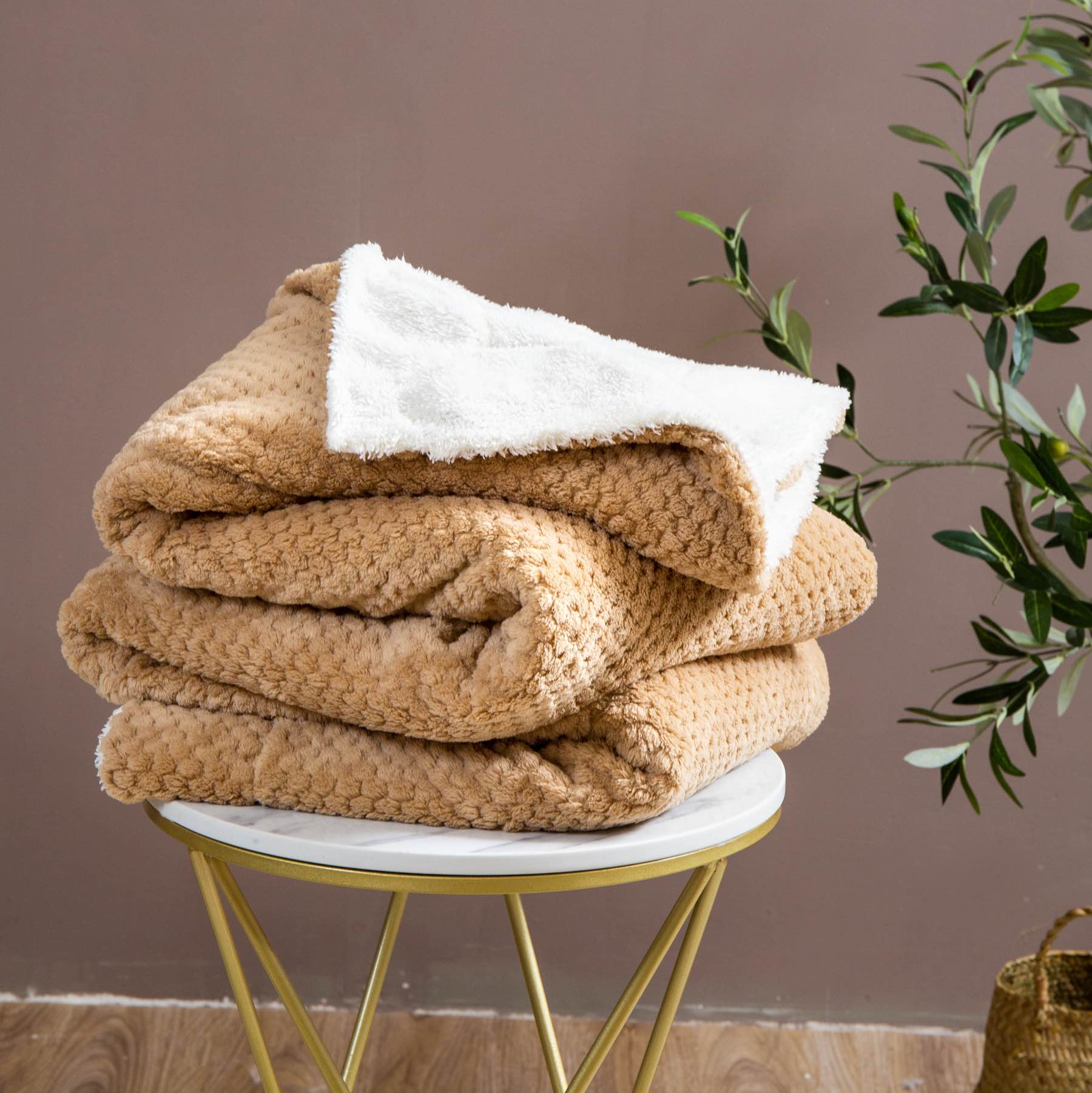 Beżowy Koc Z Mikrofibry Baranek 150x200 Sherpa view 6