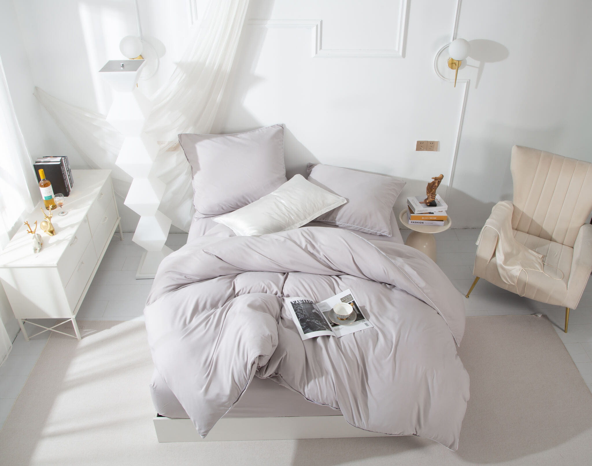 Szara Pościel z  Satyny ze Złotą Lamówką 220/200 view 2