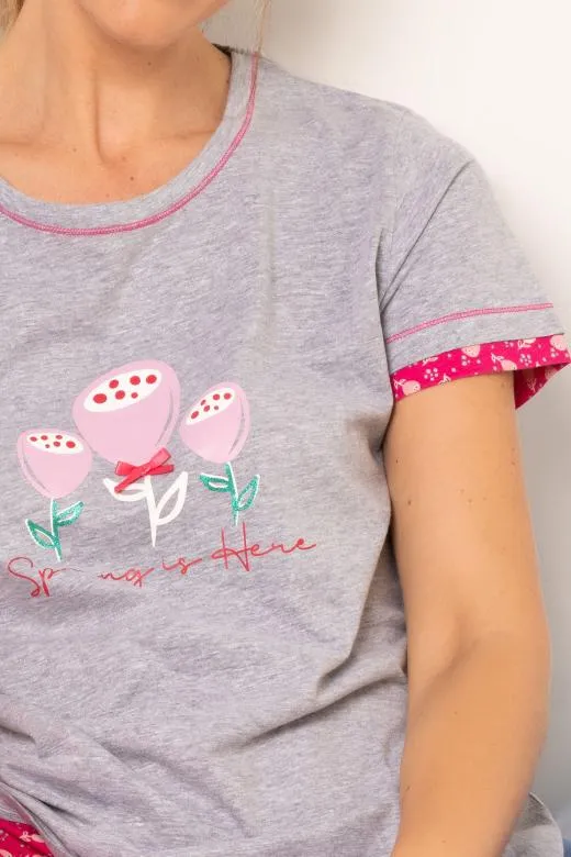 Piżama damska bawełniana krótka z dziewczęcym wzorem rozmiar S