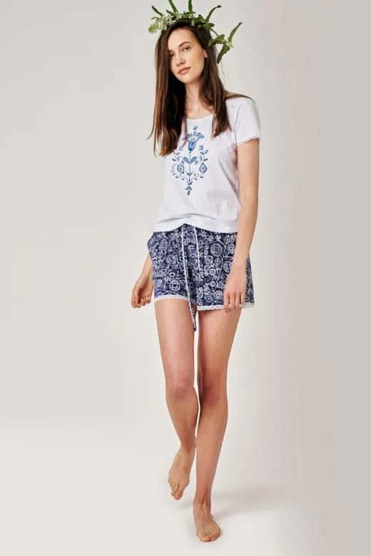 Piżama damska bawełniana z krótkimi spodniami inspirowana sztuka ludową rozmiar XL