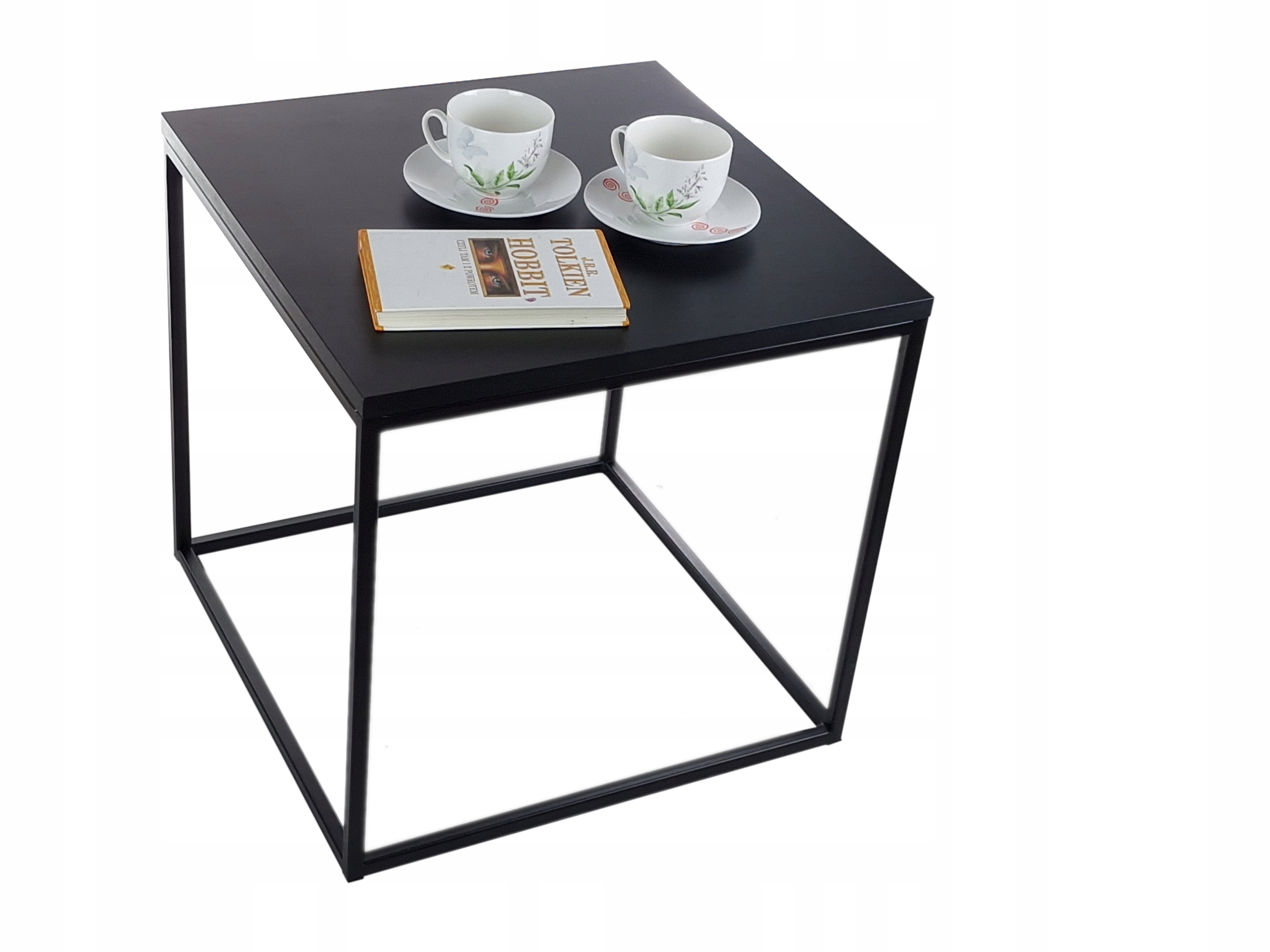 stolik kawowy loft industrialove – czarna rama i blat czarny mat