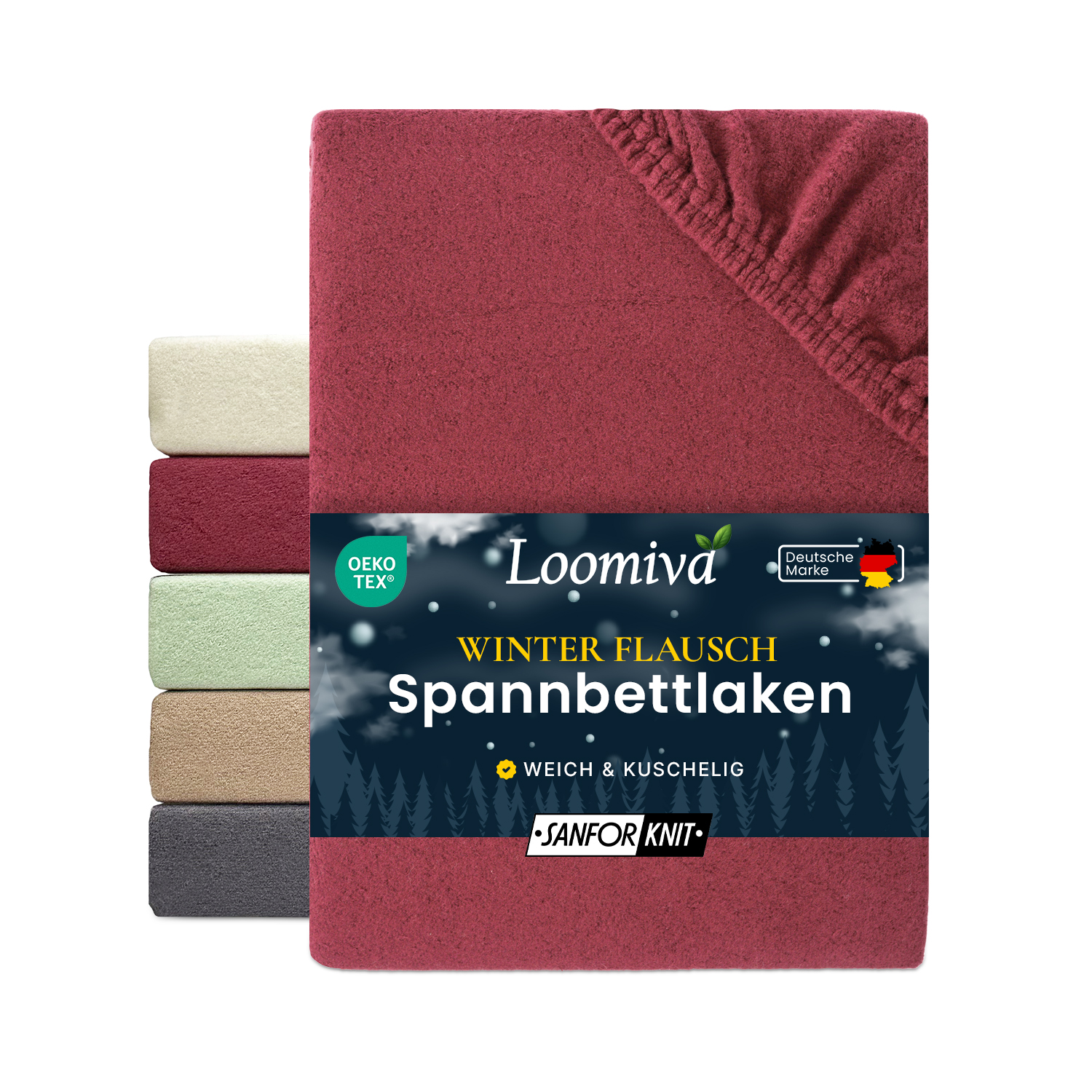 Winterflausch Spannbettlaken 160gsm in große 180-200x220+40 cm | Bordeaux / Weinrot Farbe