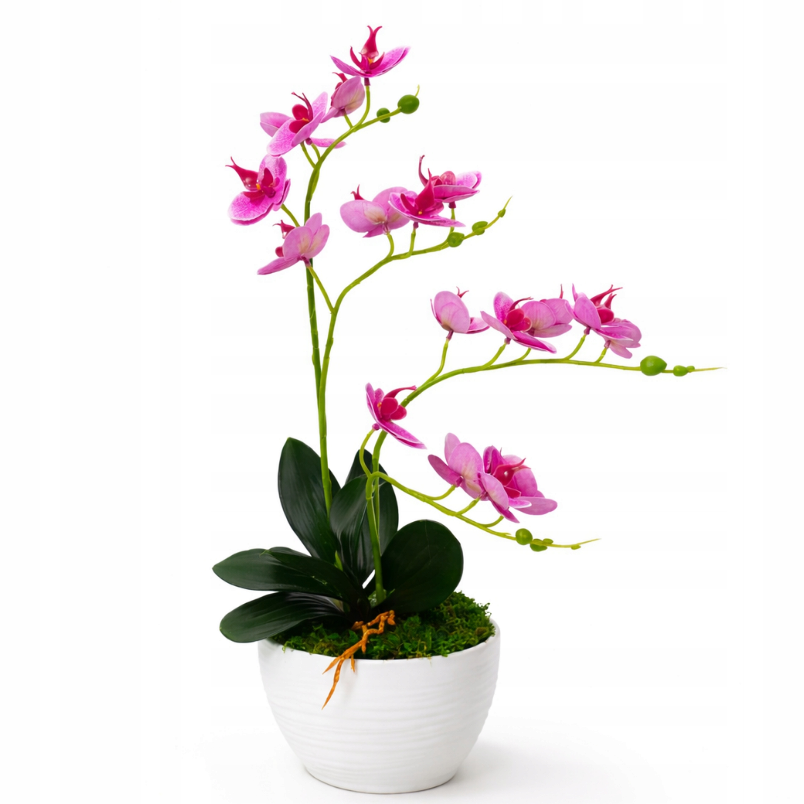 Storczyk Różowy Silikonowy Orchidea w Doniczce Białej Plastikowej 55 cm 014