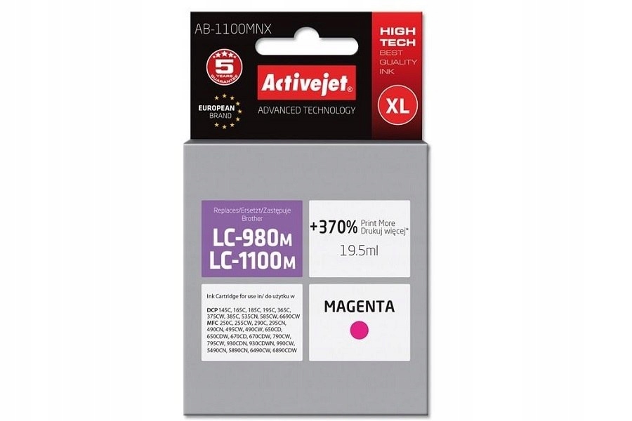 Tusz ActiveJet do Brother LC-1100M LC-980M czerwony (magenta) do Drukarki Tusz ActiveJet do Brother LC-1100M LC-980M czerwony (magenta) do Drukarki 1