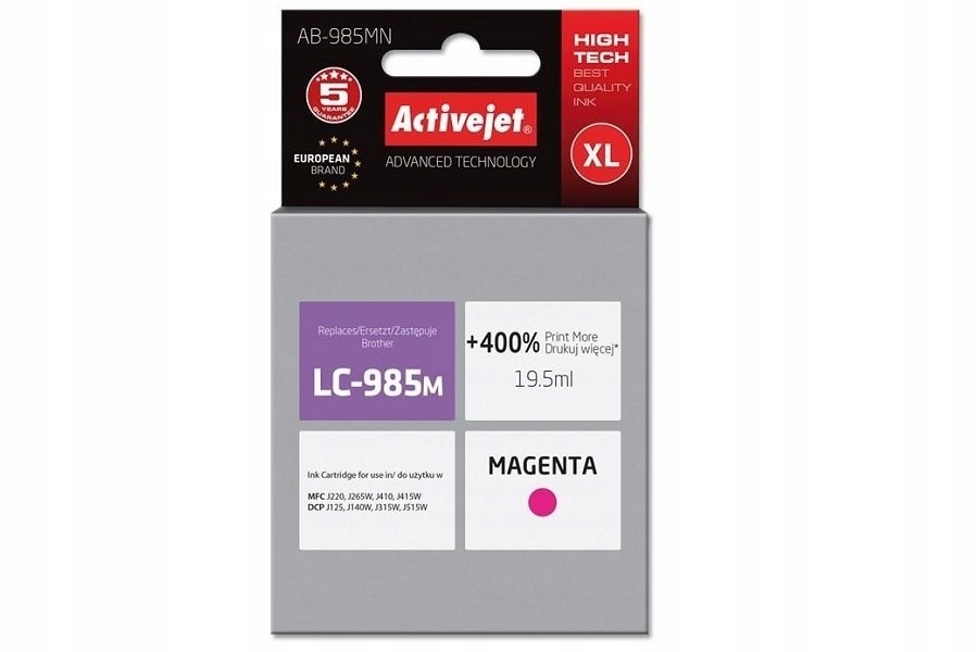 Tusz ActiveJet AB-985MN do Brother LC-985M czerwony (magenta) do Drukarki 1