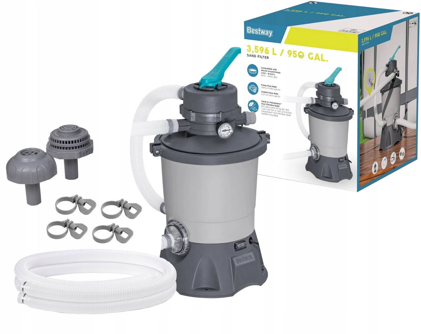 2x Bestway Pompa Piaskowa Do Basenu 3596 L H Na Kulki Filtracyjne 58515