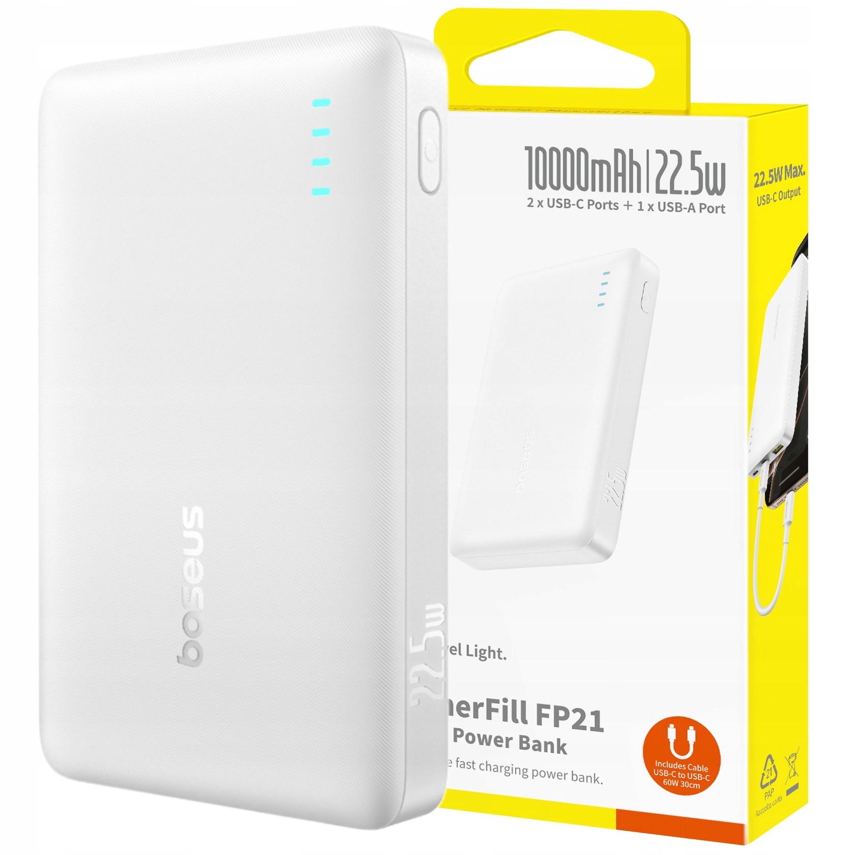 2x BASEUS POWERBANK 10000 mAh 22,5W SZYBKIE ŁADOWANIE USB-C USB-A PD QC