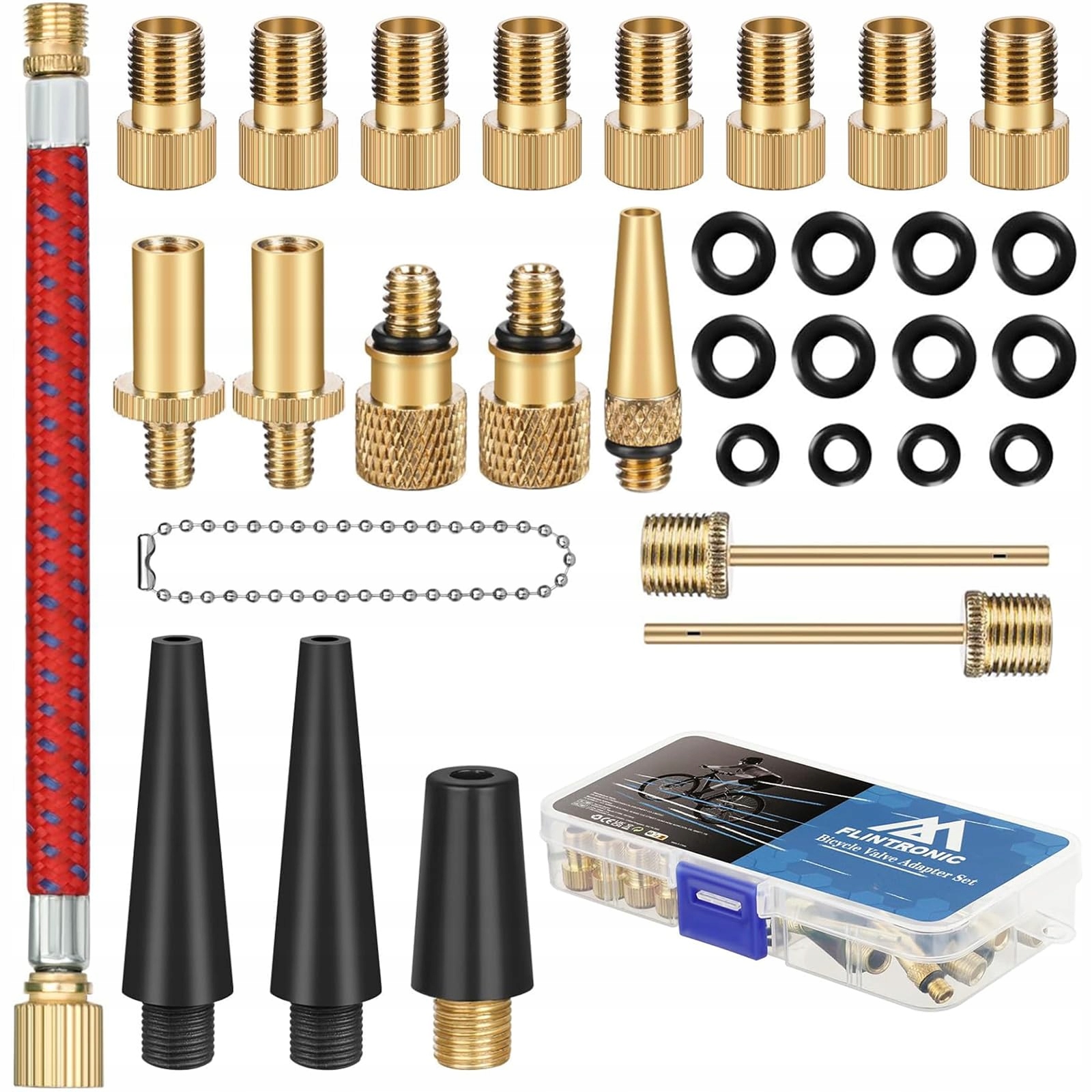 2x Adapter Zaworu Rowerowego Reczny Zloty Metalowy Z Wezykiem Do Pompowania