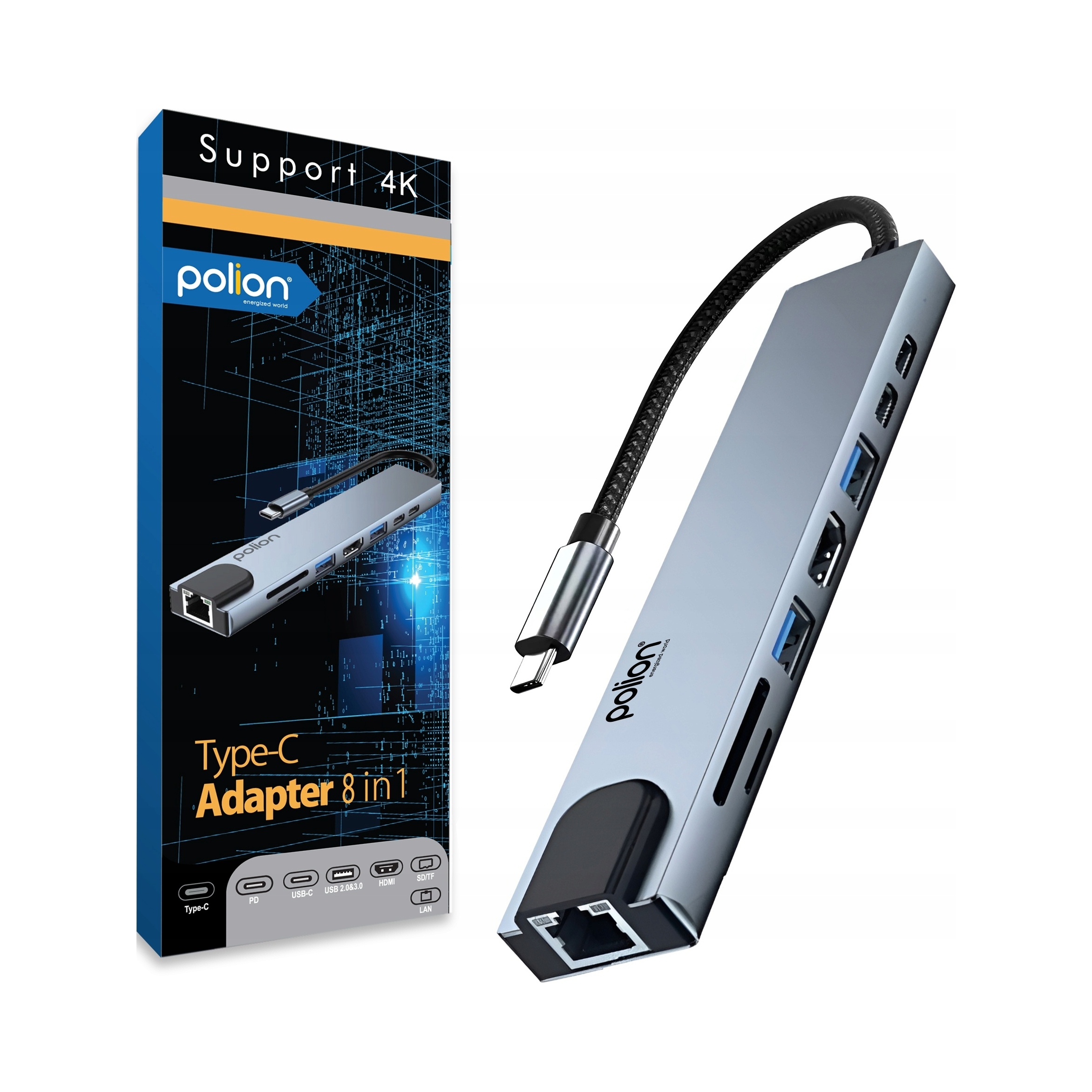 2x Adapter Hub 8w1 Polion Usb C Przejsciowka Usb 3 0 Pd Hdmi 4k Sd Lan
