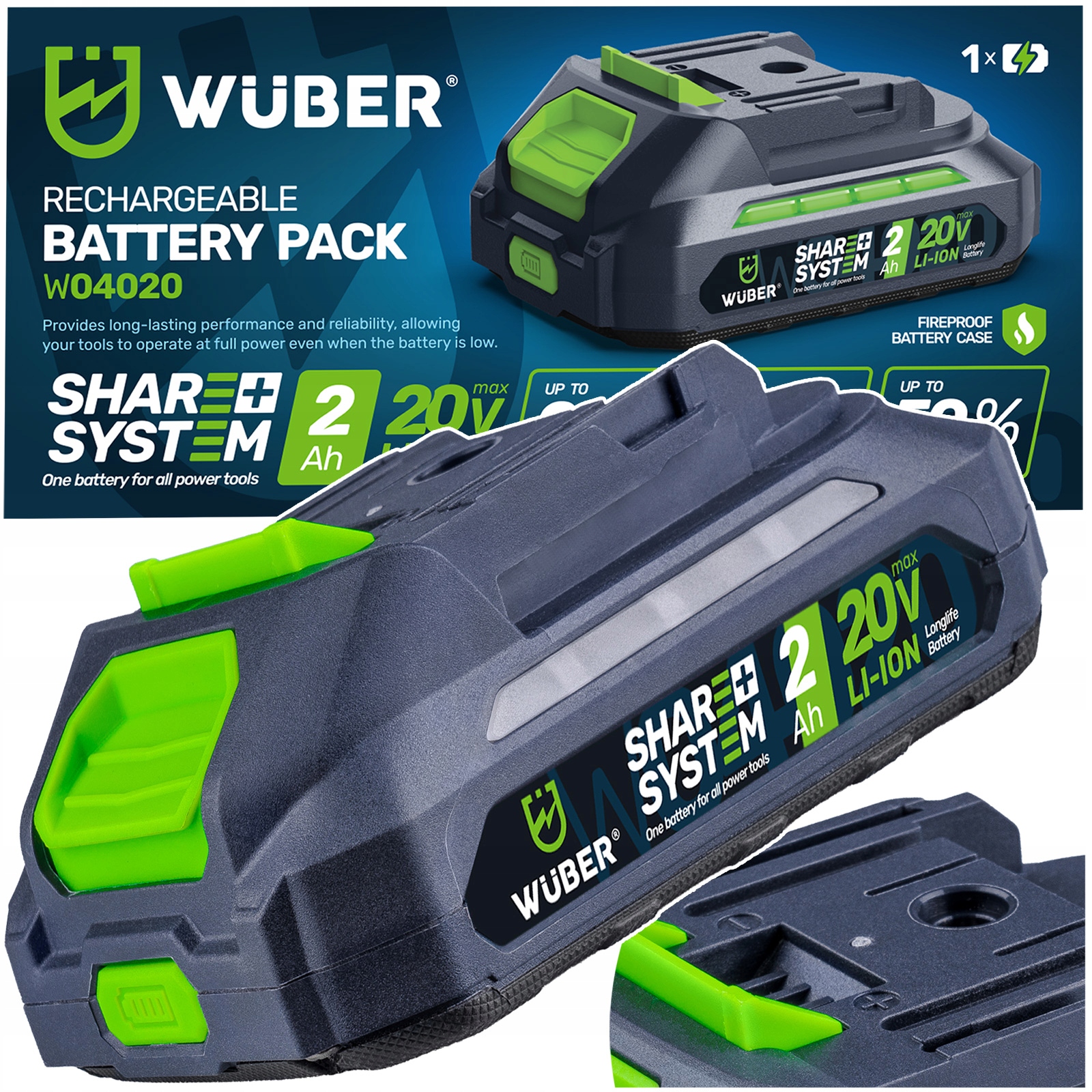 2x Akumulator Bateria Wuber Share System Litowo Jonowy 20 V 2 0 Ah Wuber