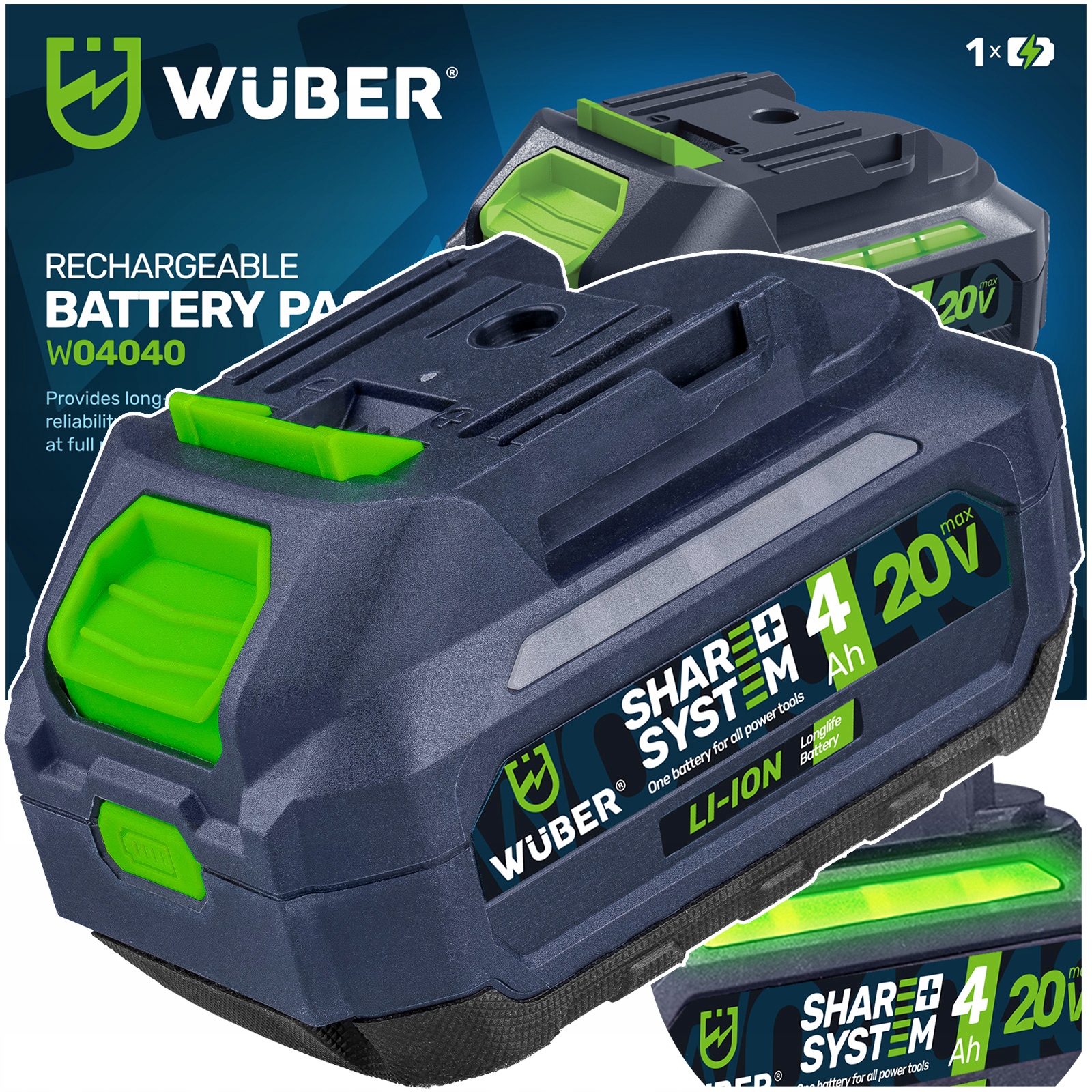 2x Akumulator Li Ion Wuber 20 V 4 Ah