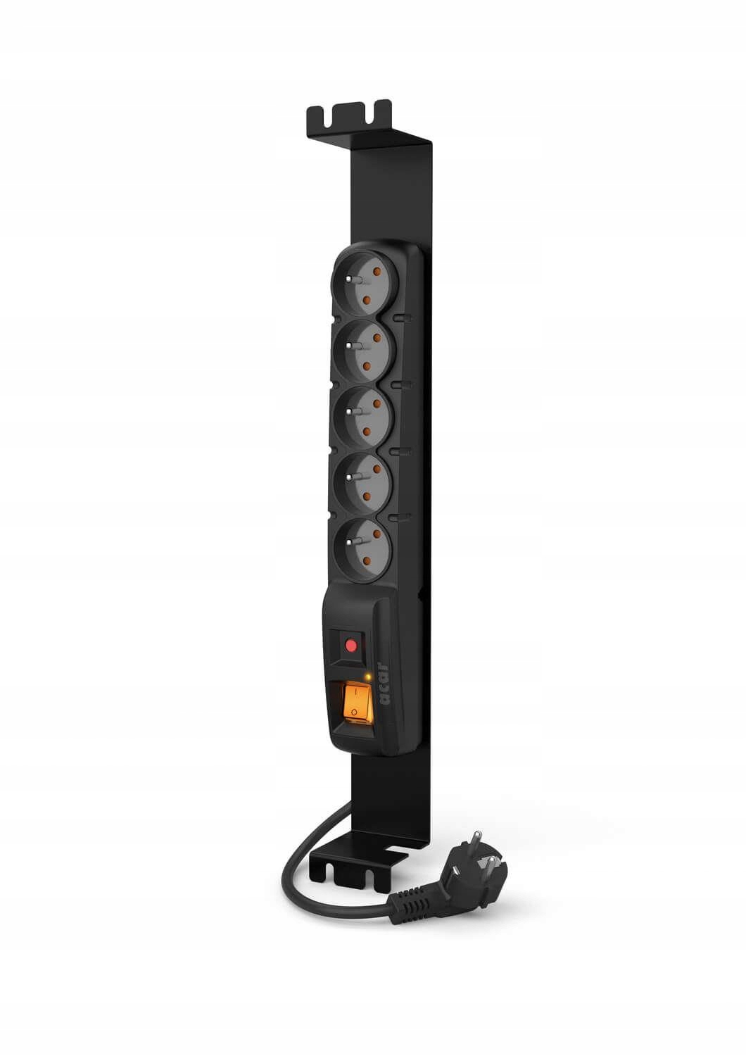 2x Acar F5 Fa Rack Listwa Przeciwprzepieciowa 5 Gniazd 5m Czarna W0085