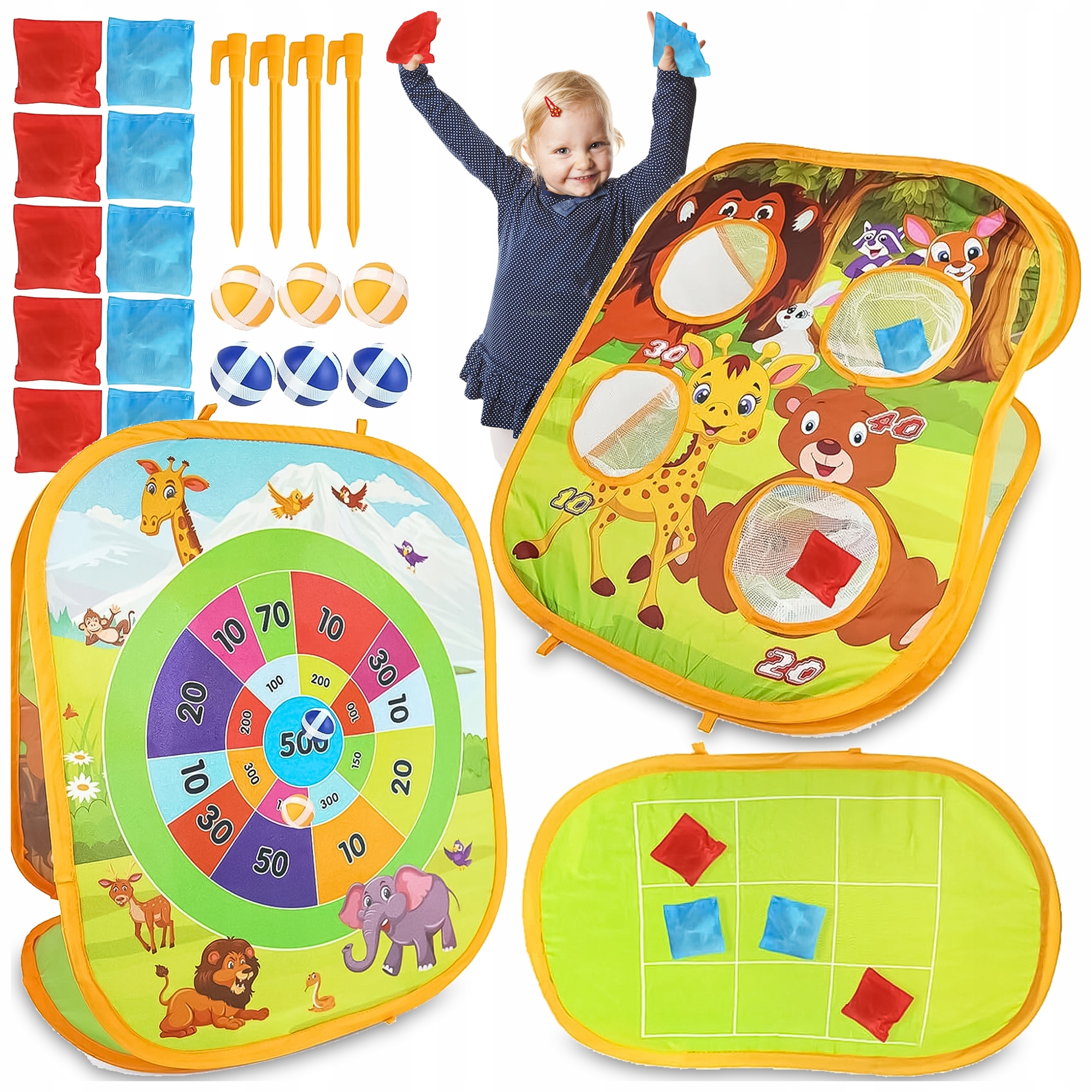 2x 3w1 Gra Zrecznosciowa Rzucanie Woreczkiem Pileczkami Do Celu Kolko Krzyz
