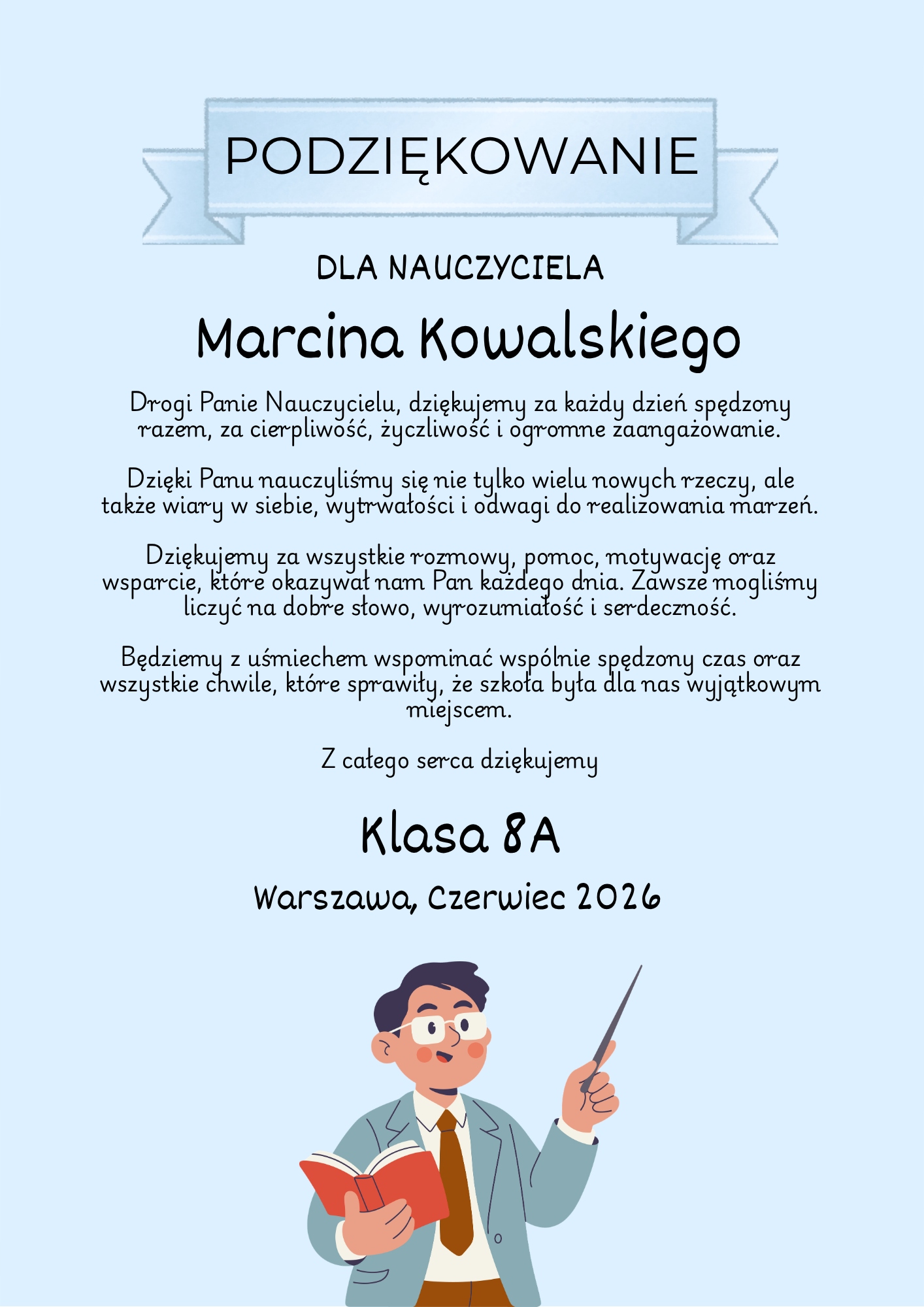 Podziękowanie dla Nauczyciela od klasy 8 Prezent dla Nauczyciela A3 6 33b4c082827aa4c519b41255014eb770