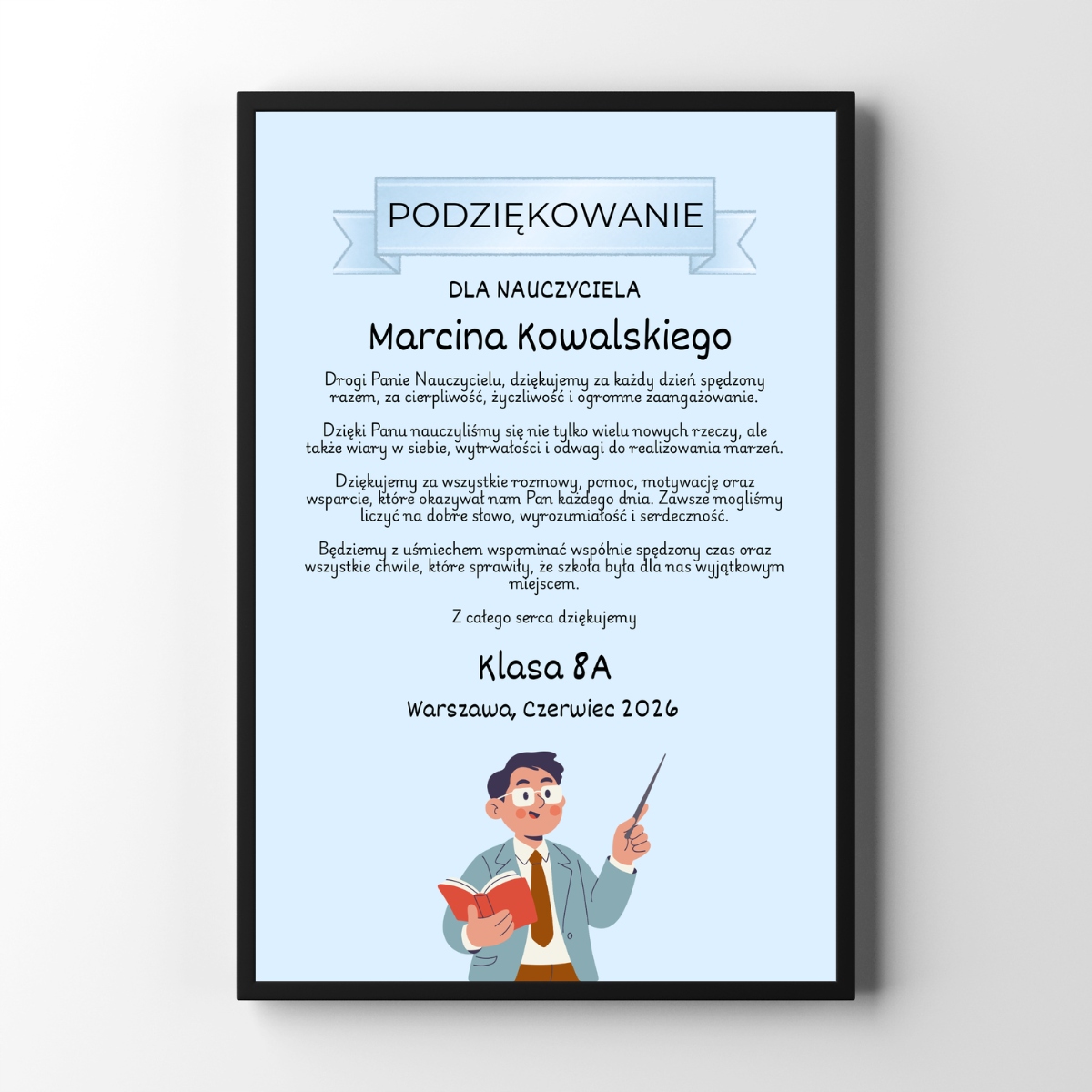 Podziękowanie dla Nauczyciela od klasy 8 Prezent dla Nauczyciela A3 4 f70229995572b1a6e56f61ff043af708