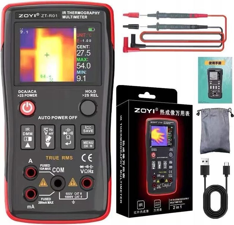 MIERNIK CYFROWY Z KAMERĄ TERMOWIZYJNĄ ZOYI ZT-R01 TRUE RMS 2.4" TFT USB-C F73deeb53d8ac96c13fecd6d50dffa34
