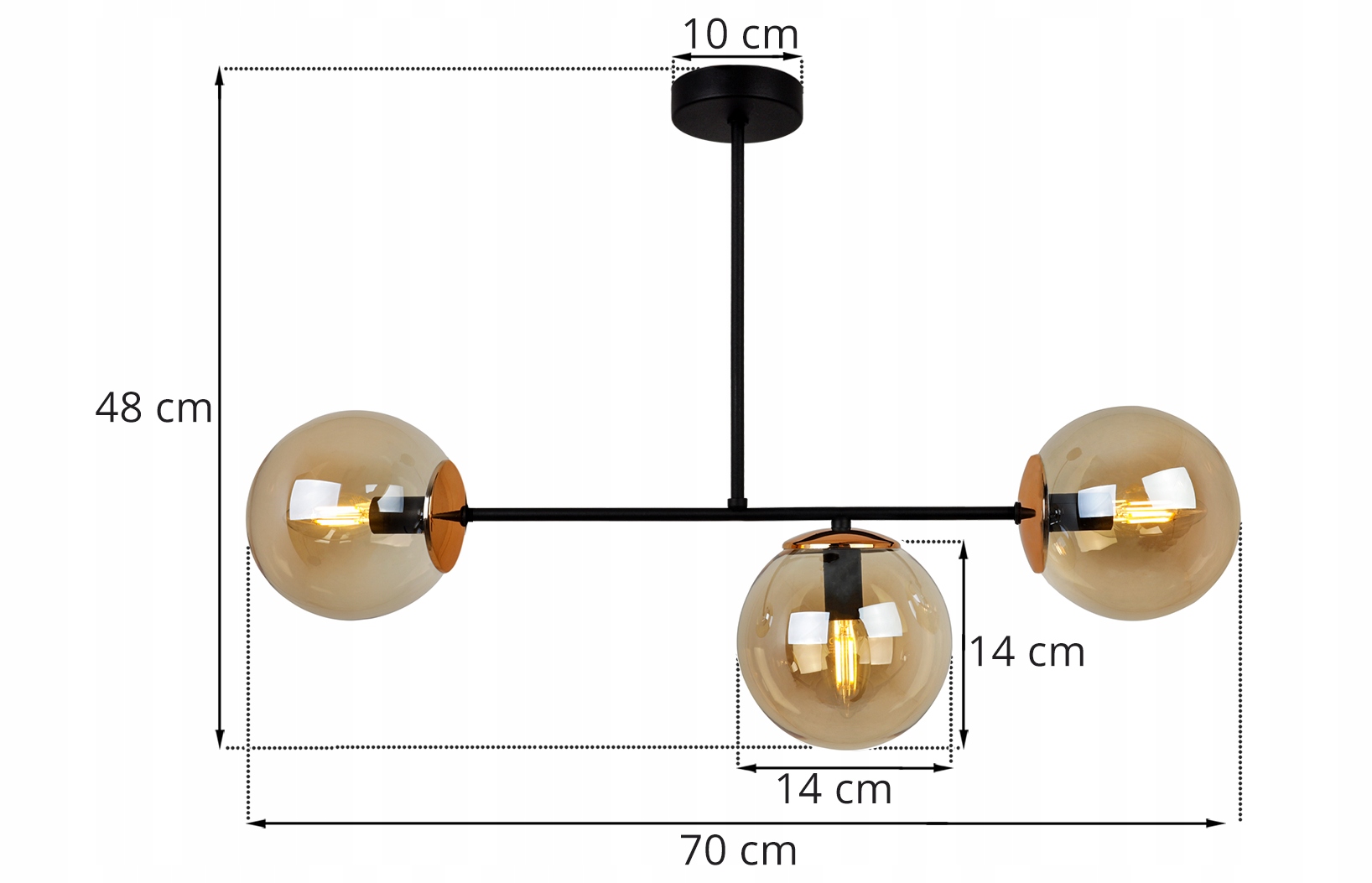 Lustra moderna, Light Home, Tuloza, 3xE14, Metal/Sticla, Negru/Miere 6 cfb1a588f3743136fd3713fbc5520a8d