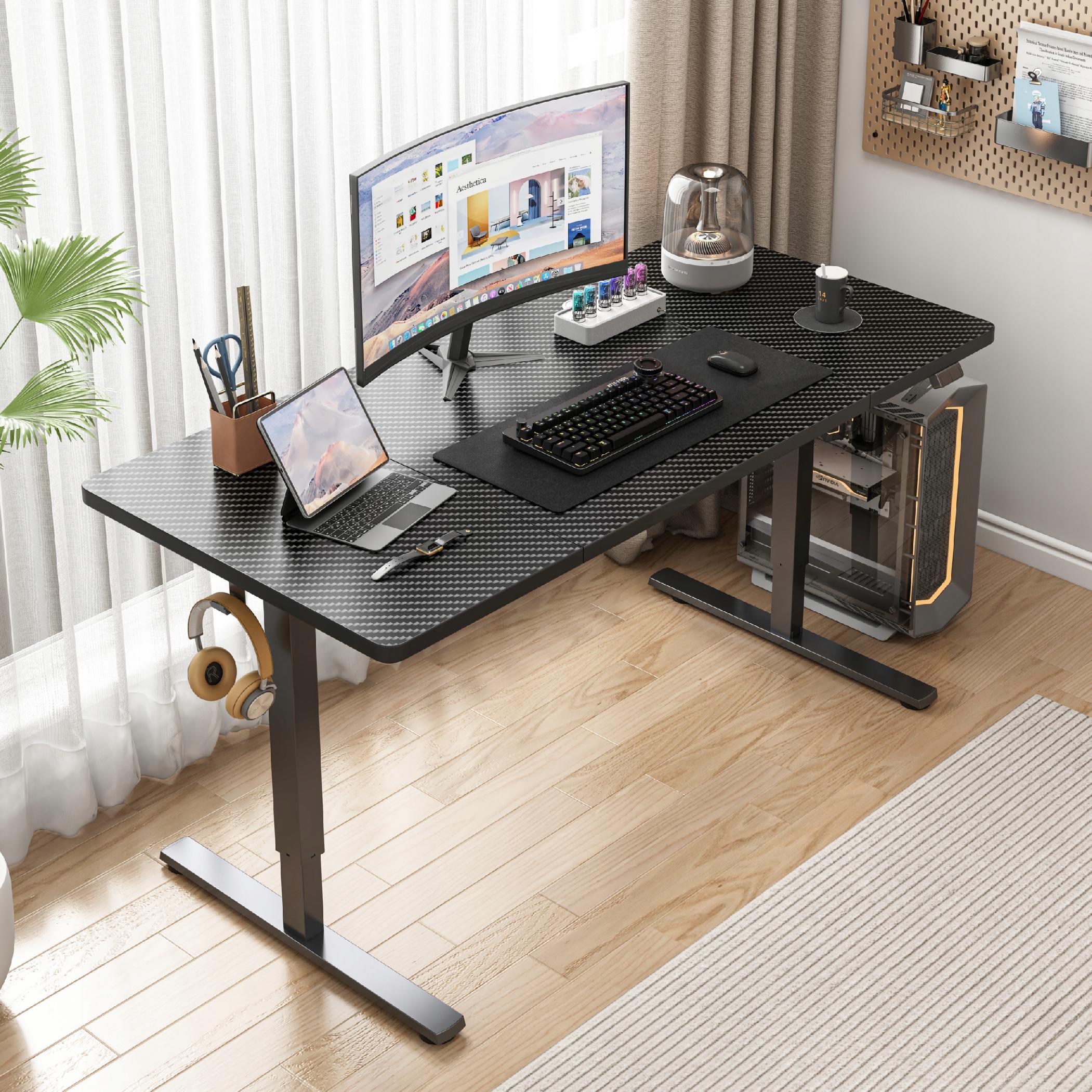 Biurko Elektryczne Podnoszone 160 cm Regulacja Wysokości Gamingowe Czarne