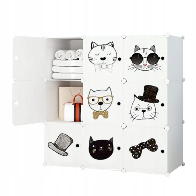 SZAFA MODUŁOWA DLA DZIECI BIAŁA Z MOTYWEM BAJKOWYM DUŻA GARDEROBA 9 PÓŁEK