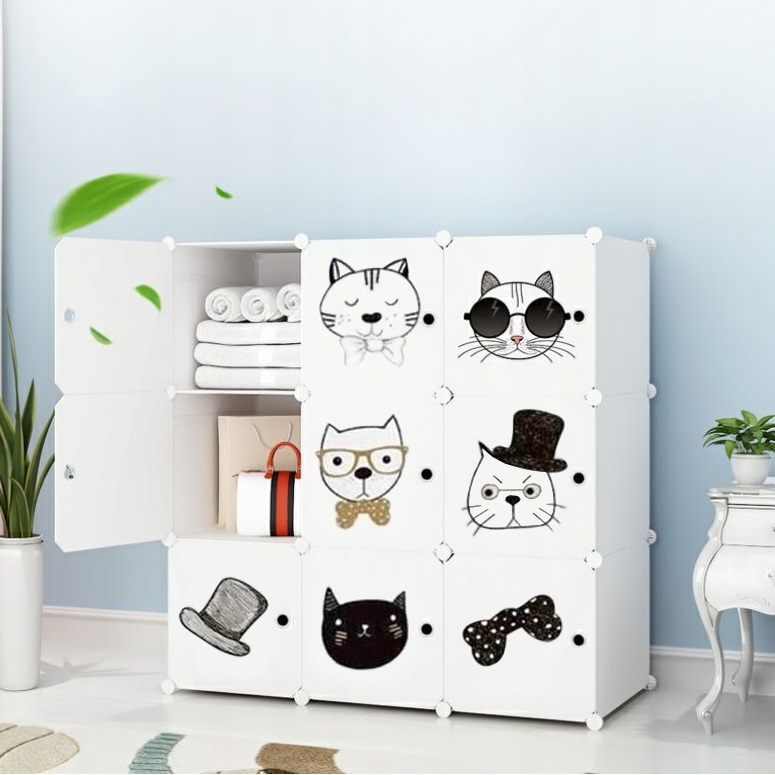SZAFA MODUŁOWA DLA DZIECI BIAŁA Z MOTYWEM BAJKOWYM DUŻA GARDEROBA 9 PÓŁEK