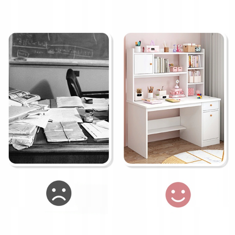 BIURKO KOMPUTEROWE BIAŁE LOFT POD LAPTOP KOMPUTER SKANDYNAWSKI Z 7 PÓŁKAMI