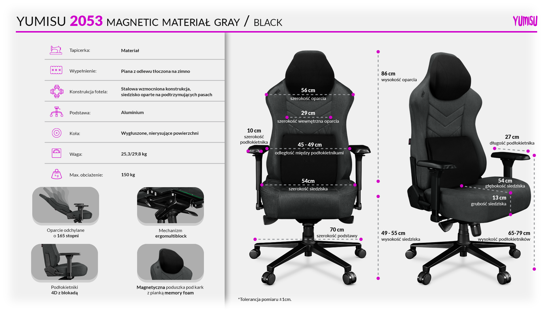 Fotel komputerowy biurowy YUMISU 2053 Magnetic Tkanina Gray Black