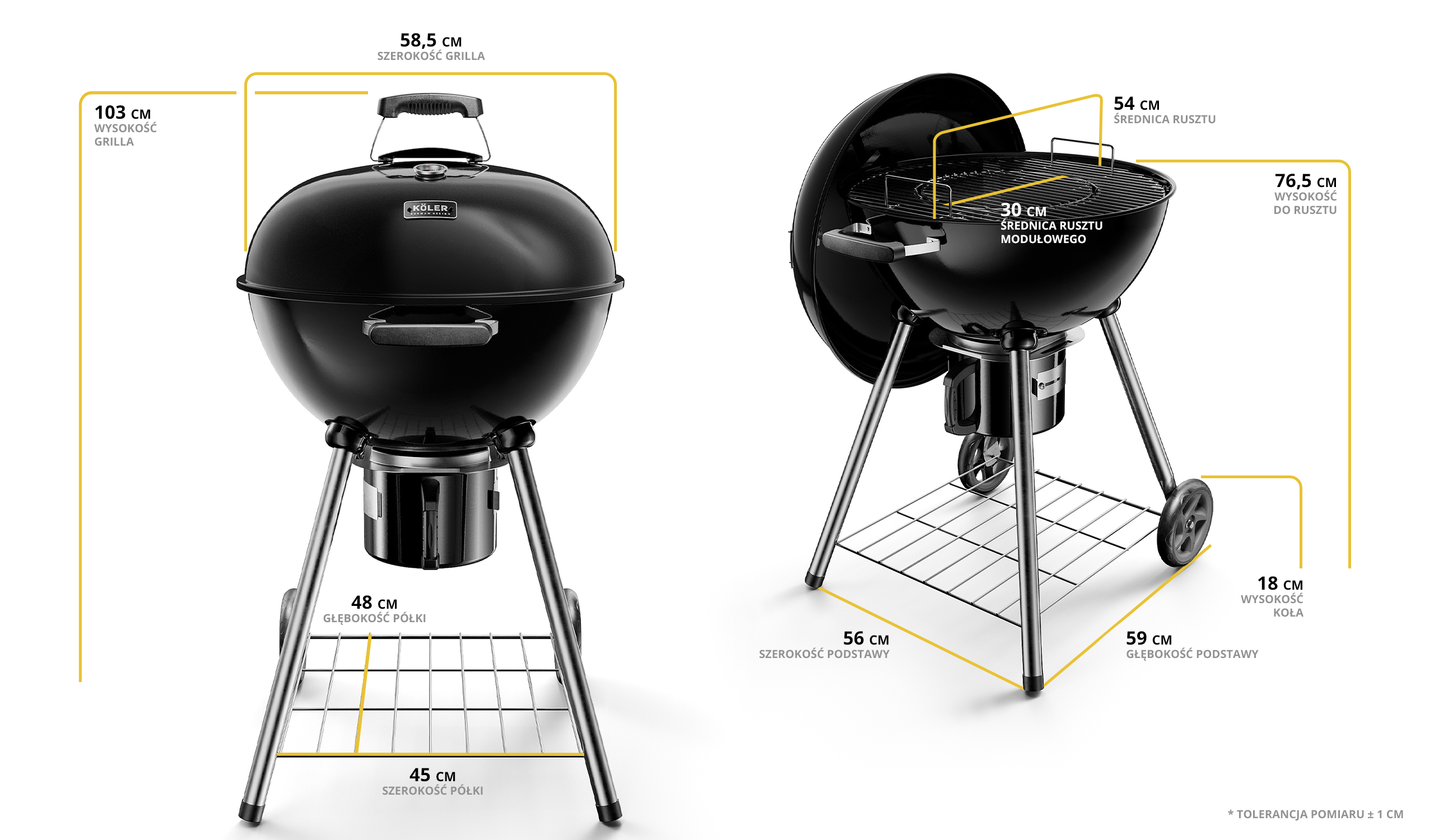 Gril węglowy KOLER EMBER C1 duży okrągły termometr popielnik