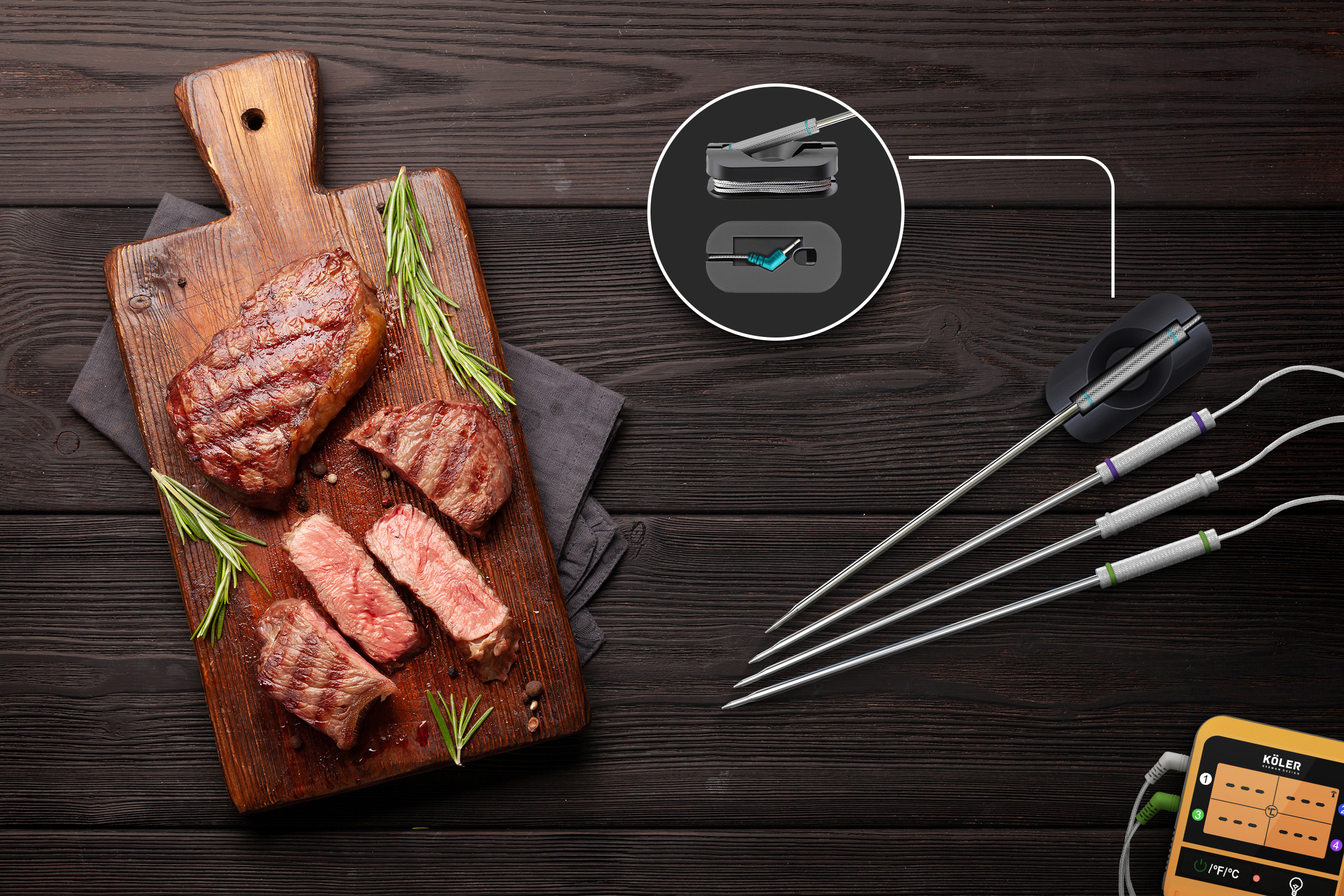 KOLER Termometr do mięsa do grilla z sondą
