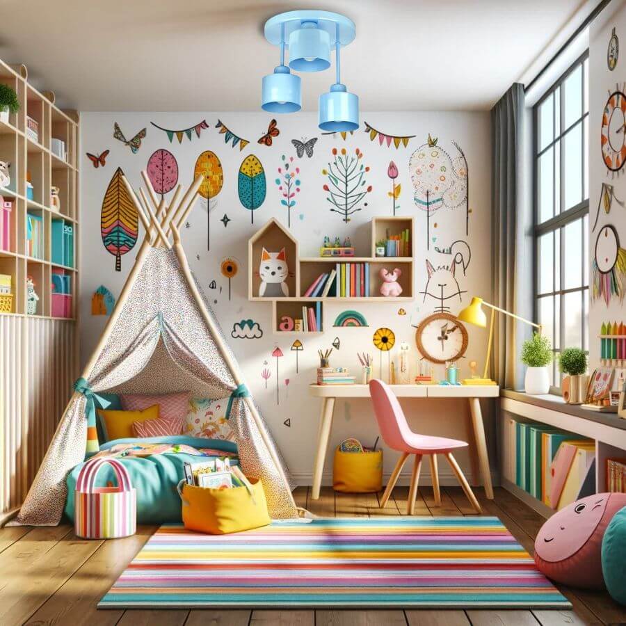 WULKAN 3 Lampa sufitowa - Dziecięca, metalowa, niebieska 3xE27