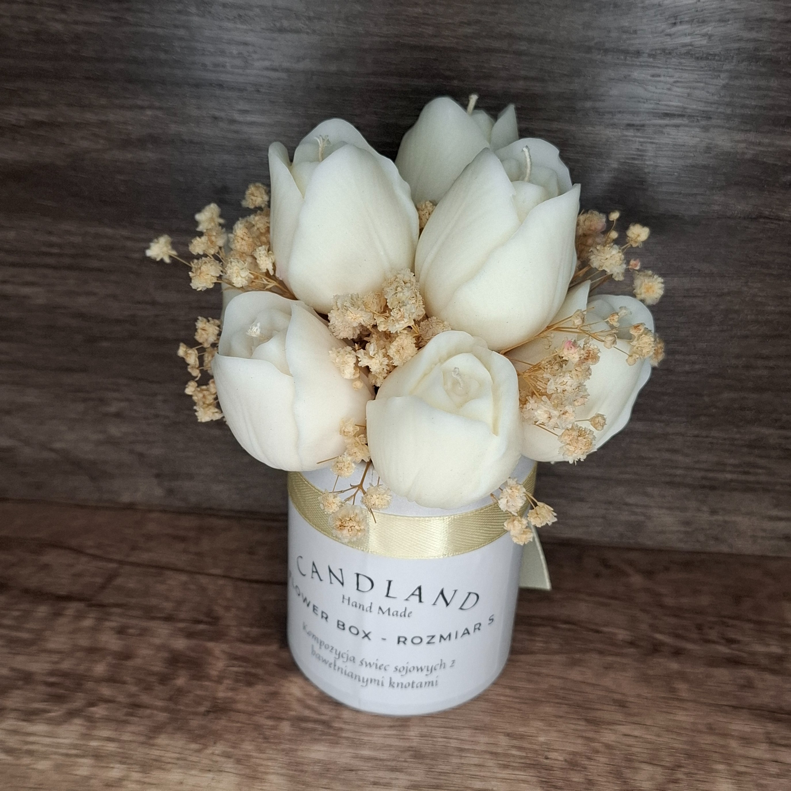 Flower Box Świece Sojowe Wieczny Bukiet Prezent Tulipany Ślub Urodziny