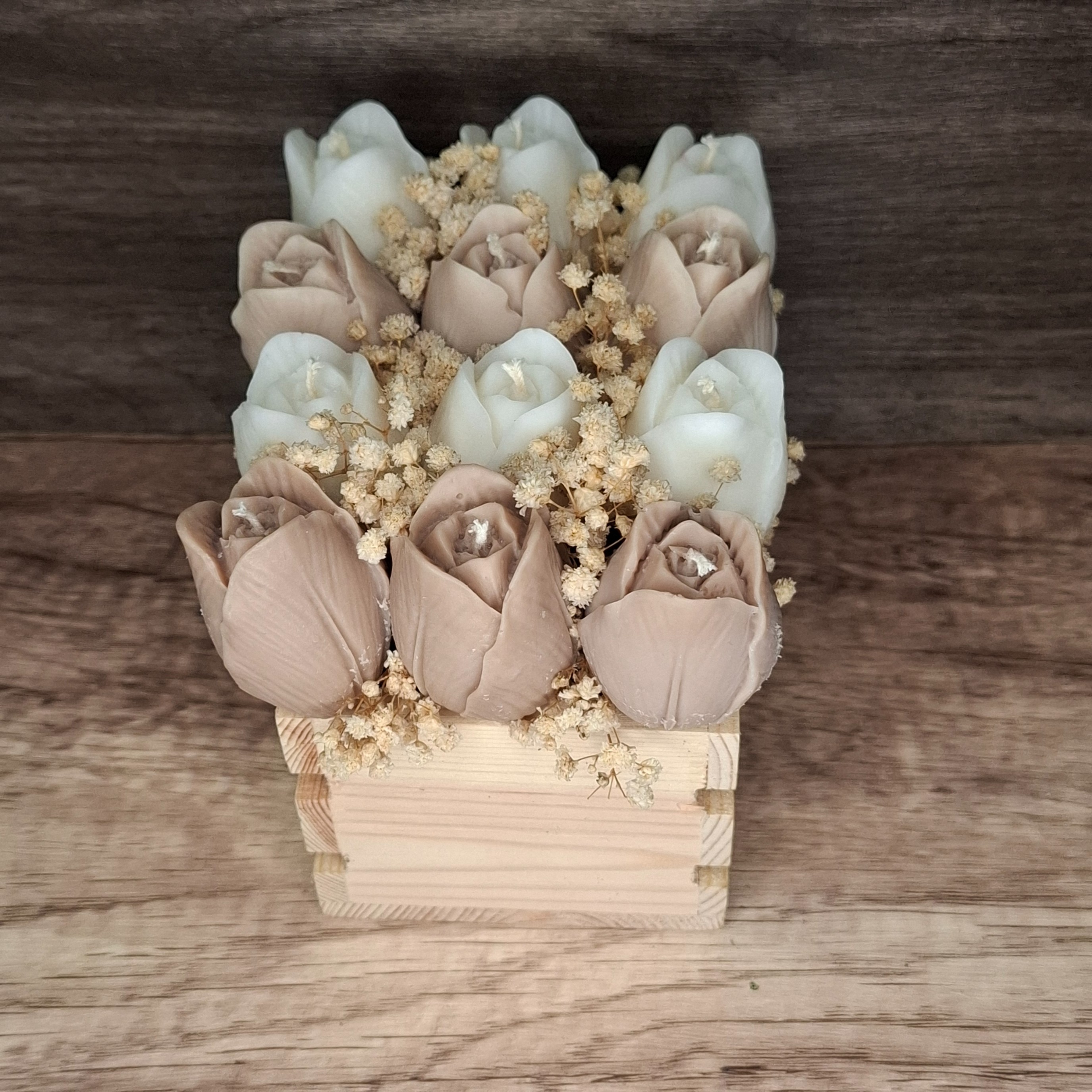 Flower Box Świece Bukiet Prezent MIni Skrzynia Dekoracja Ozdoba Kwiaty