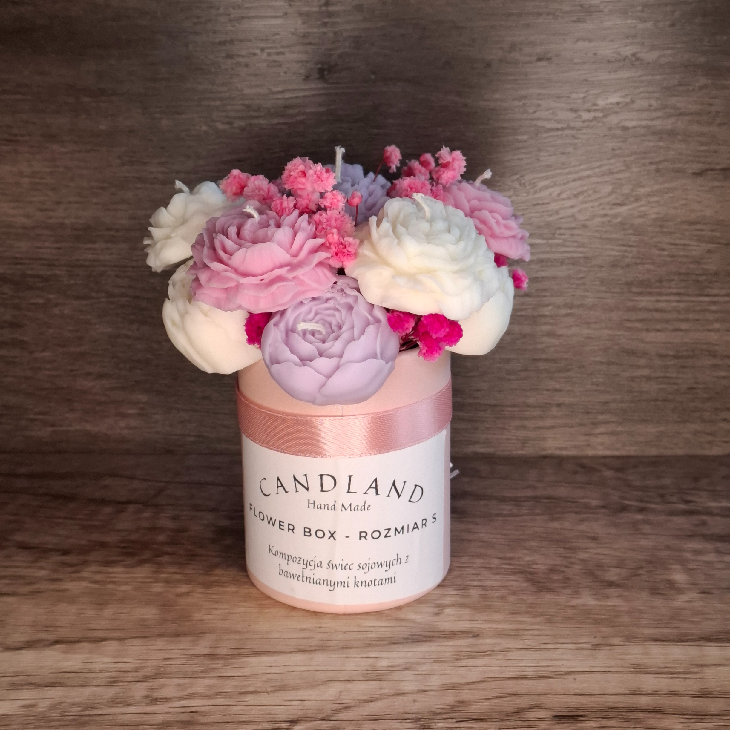 Flower Box Świece Sojowe Wieczny Bukiet Prezent Piwonie Ślub Urodziny