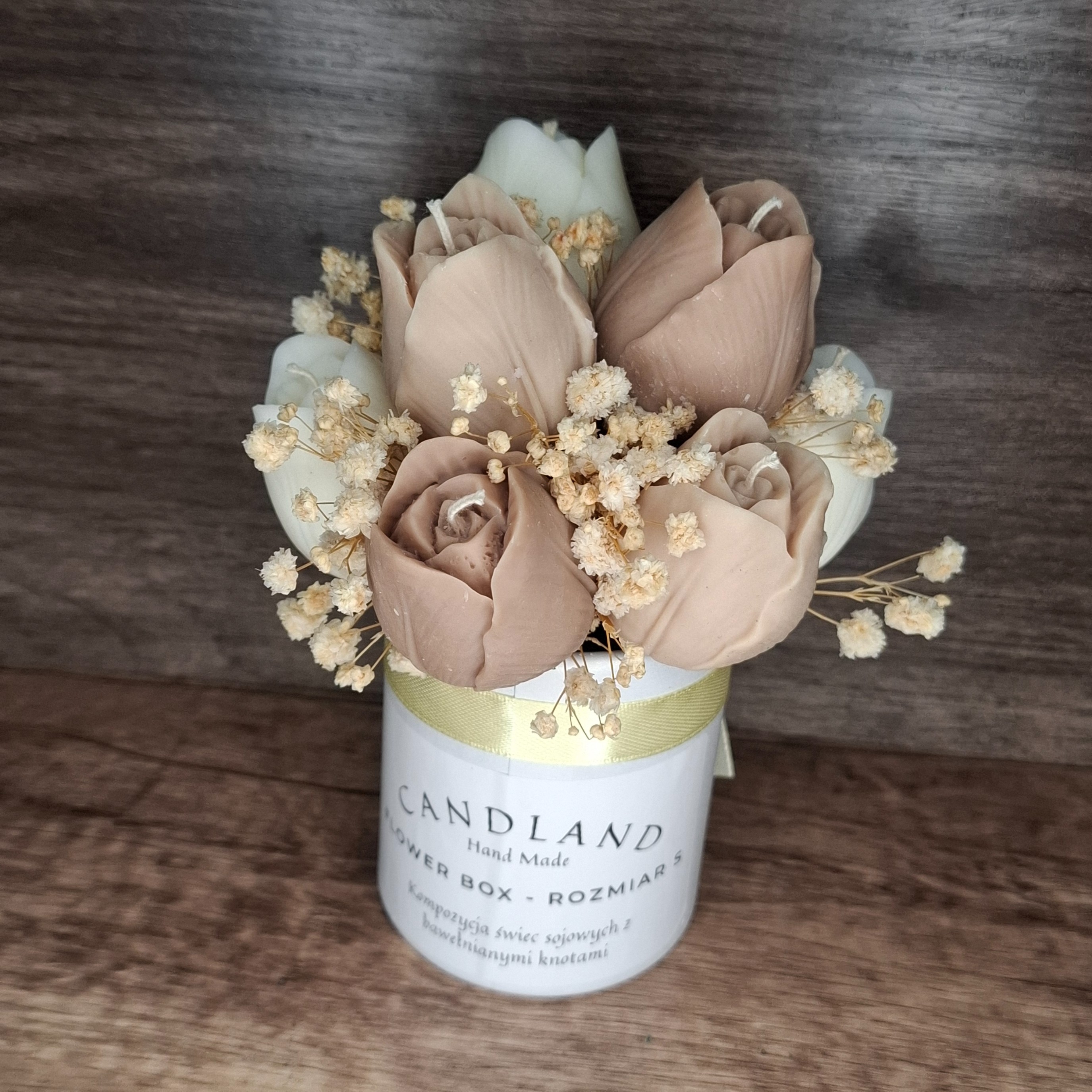 Flower Box Świece Sojowe Wieczny Bukiet Prezent Tulipany Ślub Urodziny