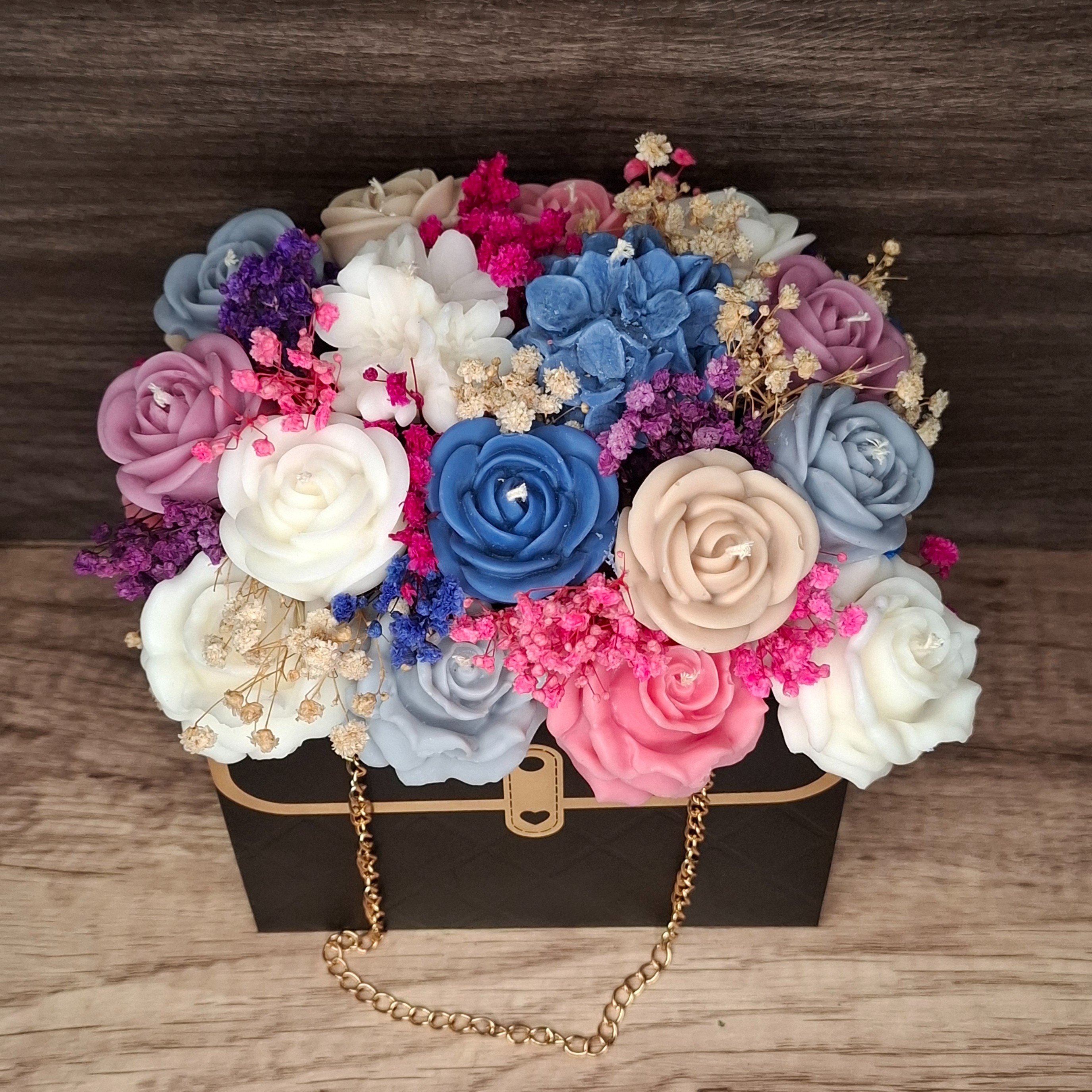 Flower Box Świece Sojowe Wieczny Bukiet Kwiat Prezent Urodziny Torebka