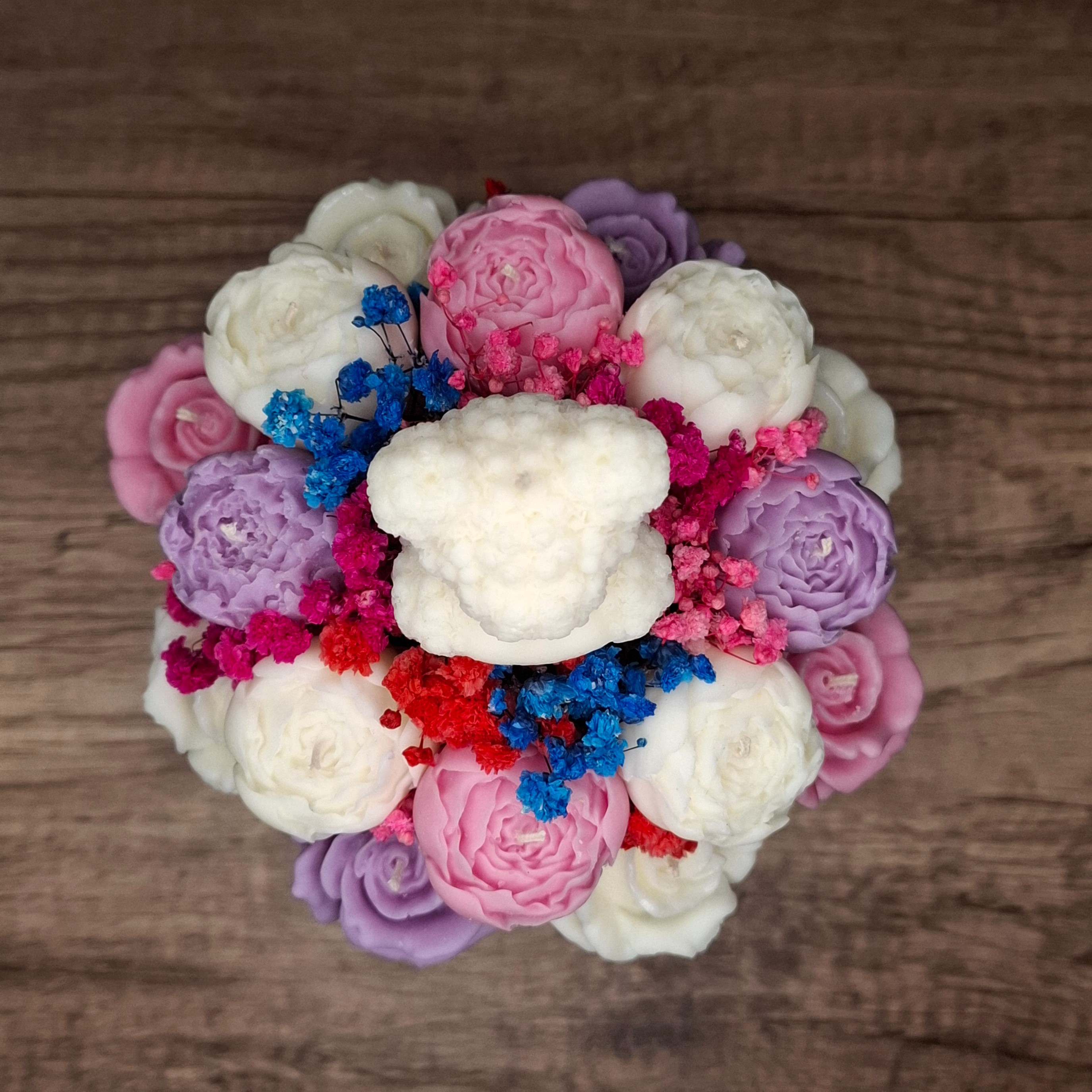 Flower Box Świece Sojowe Wieczny Bukiet Prezent Urodziny Dekoracja Miś