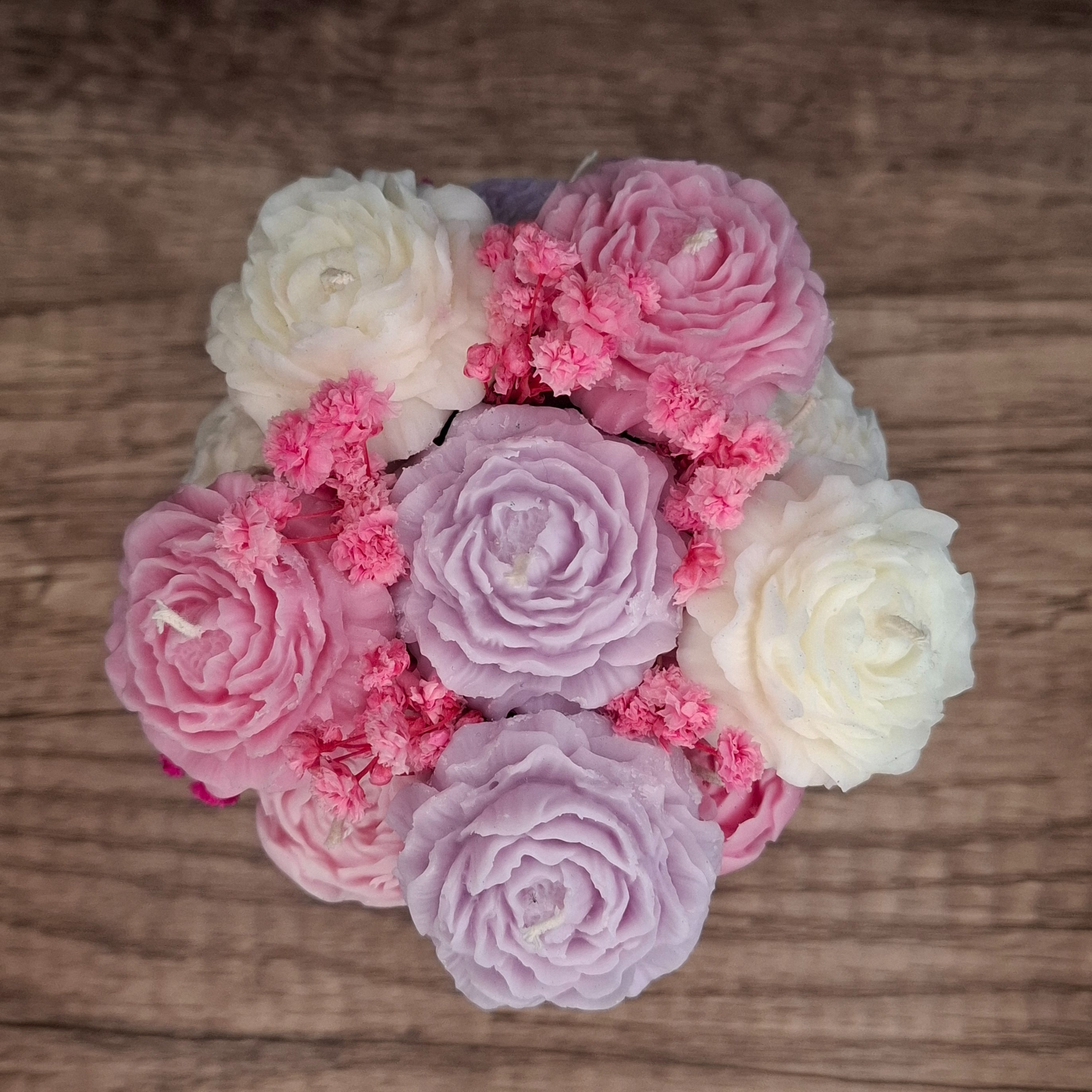 Flower Box Świece Sojowe Wieczny Bukiet Prezent Piwonie Ślub Urodziny