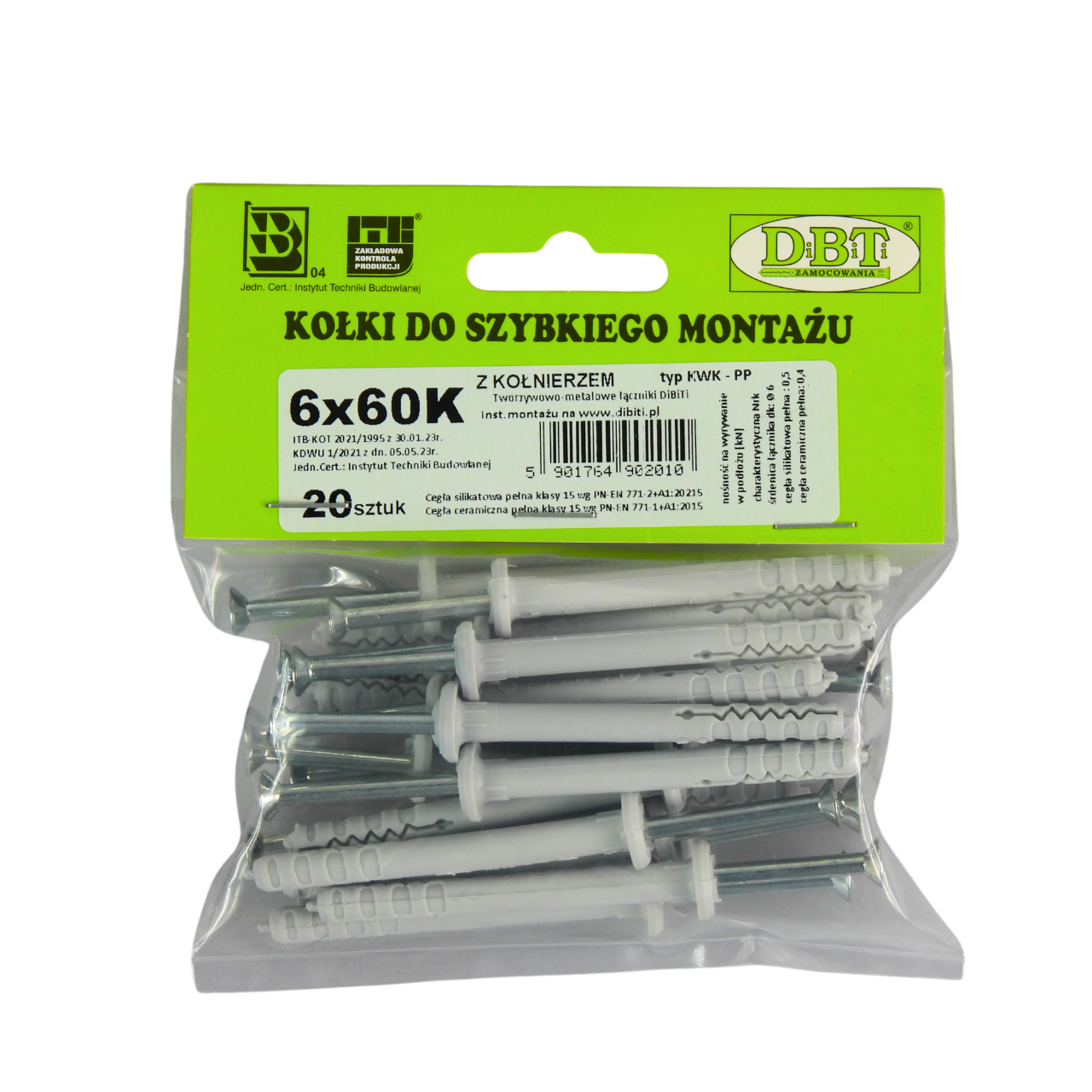 Dibluri rapide de montaj DiBiTi 6x60mm, set 20 bucati, pentru