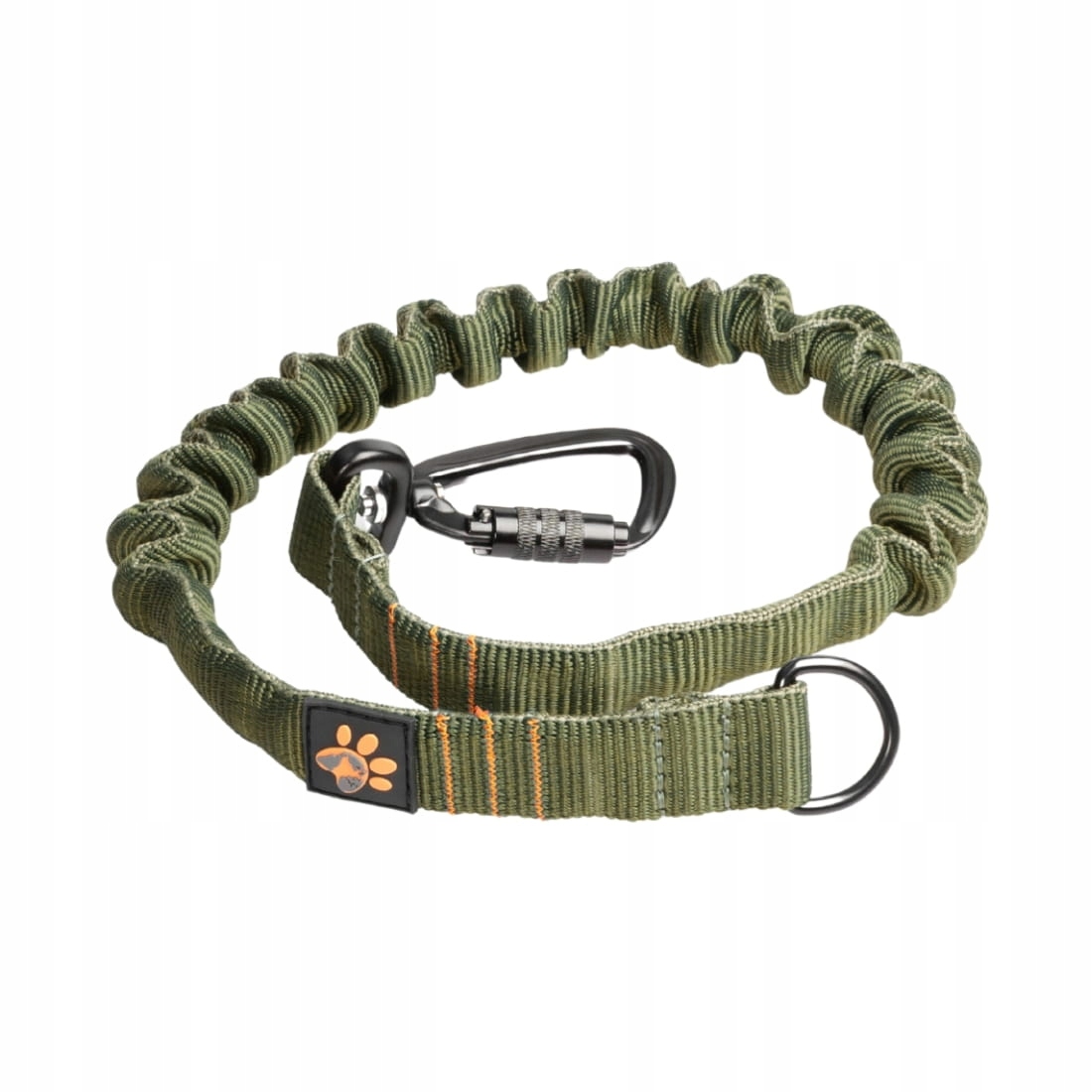 amortyzator do smyczy JoQu L khaki duży pies karabińczyk aluminiowy z blokadą taśma 2,5cm