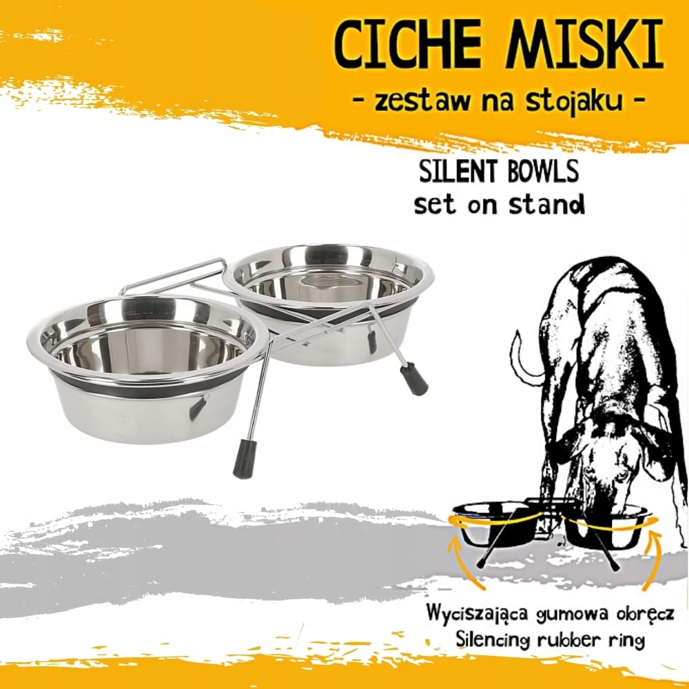 miski Dingo na stojaku ciche stal nierdzewna zestaw kompletny