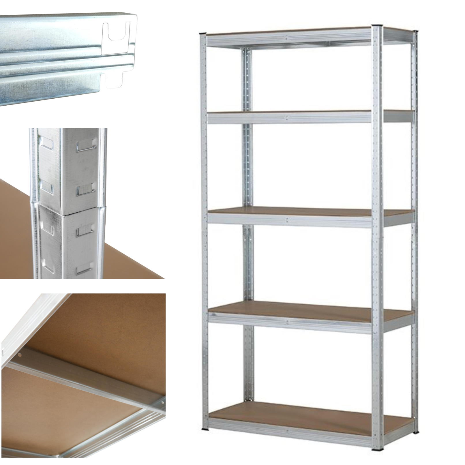 Ilustracja przedstawiająca system montażu na wcisk metalowego regału Avenido AV 6816, bez konieczności użycia śrub i narzędzi.