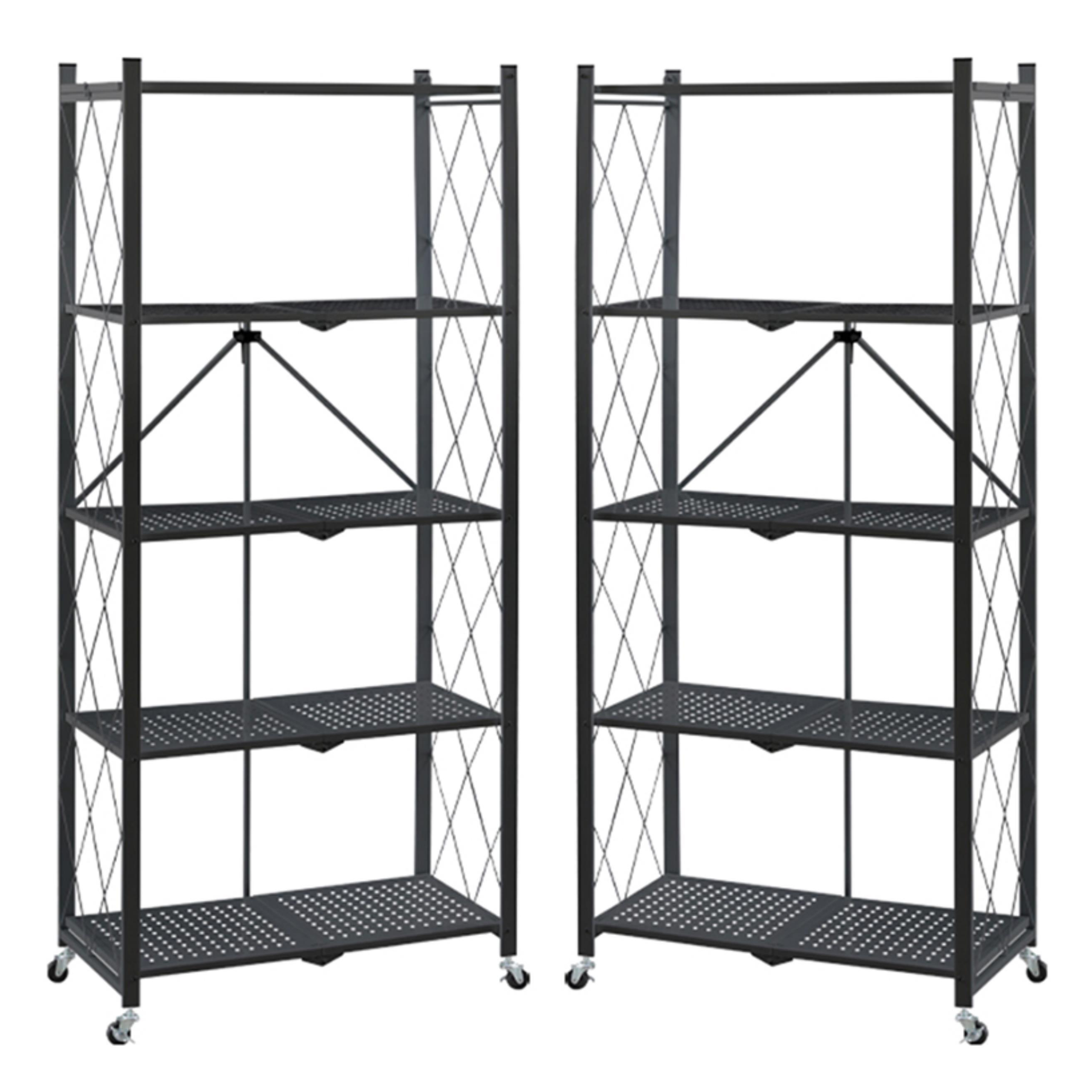 Składany regał magazynowy na kółkach w biurze, z widocznymi kółkami i mechanizmem blokującym