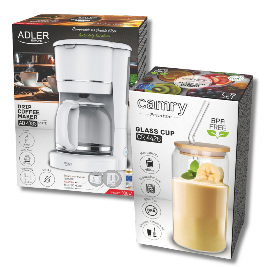 Graficzna prezentacja ekspresu Adler AD 4383 na białym tle, podkreślająca jego nowoczesny design.