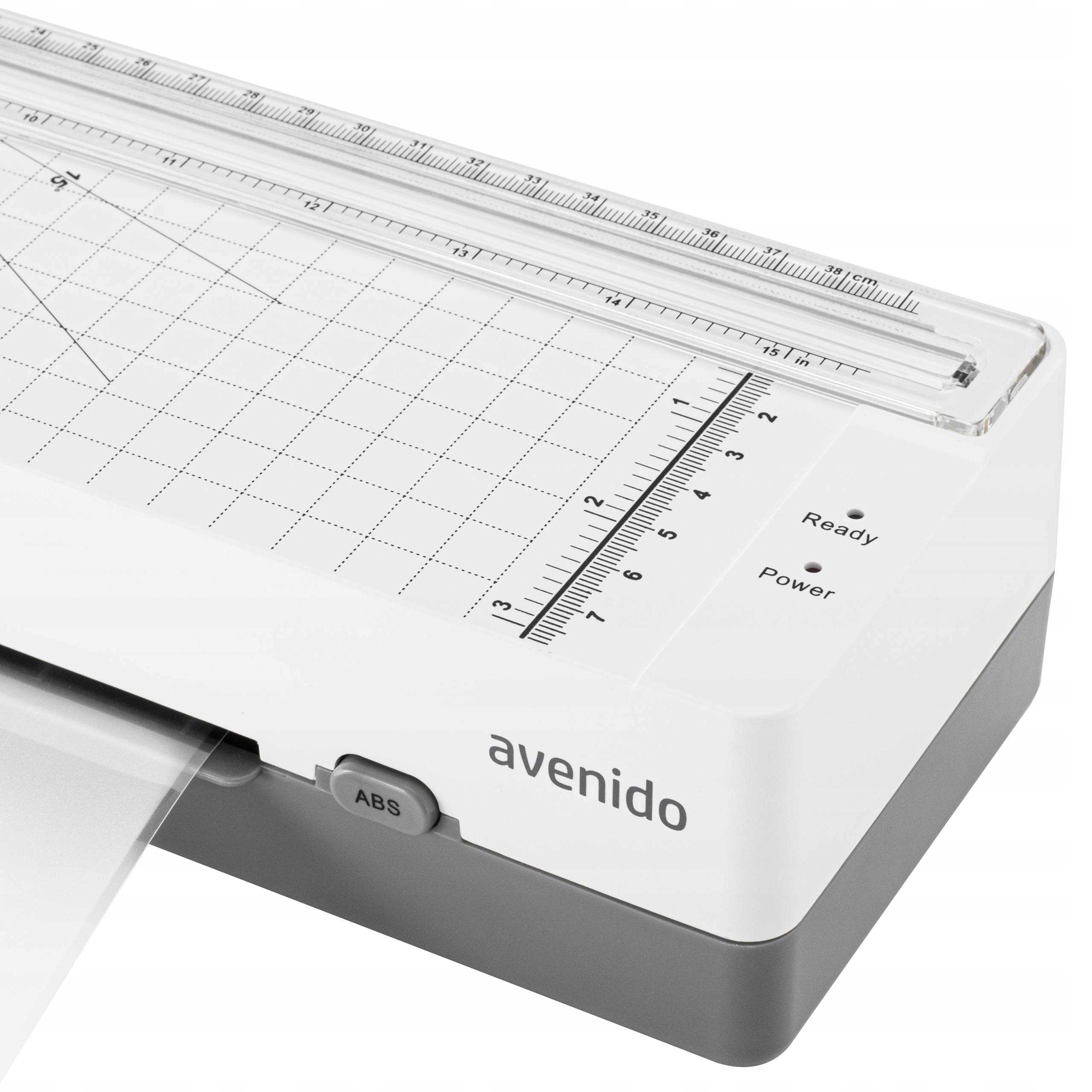 Laminator Avenido AV1043 od boku, prezentujący jego smukłą konstrukcję.