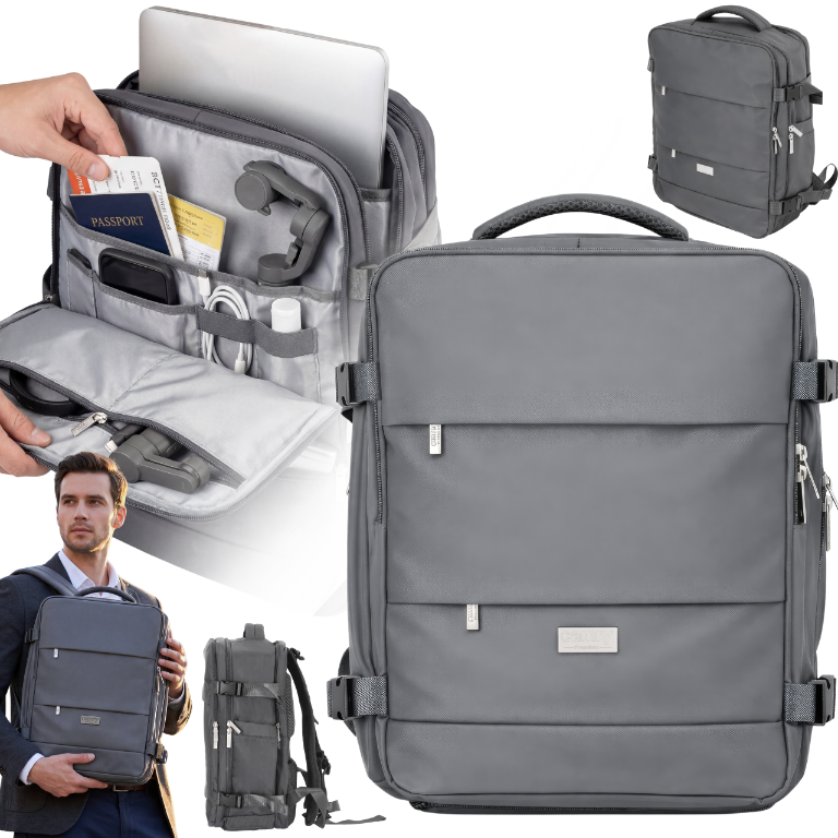 Graficzne podsumowanie cech plecaka Camry CR 6880 dark grey.