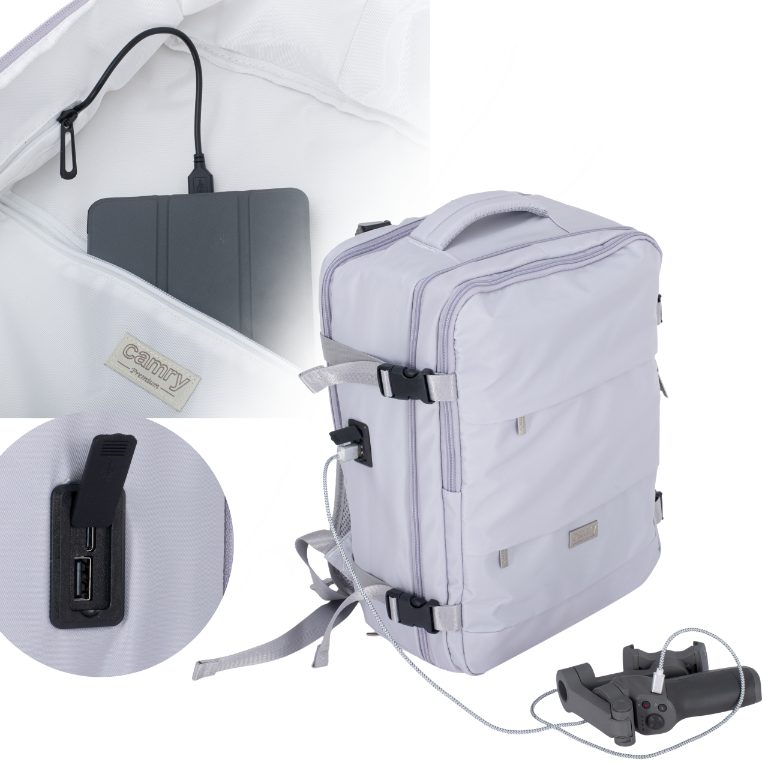 Zewnętrzne porty USB-A i USB-C w plecaku  CR 6880, ułatwiające ładowanie urządzeń