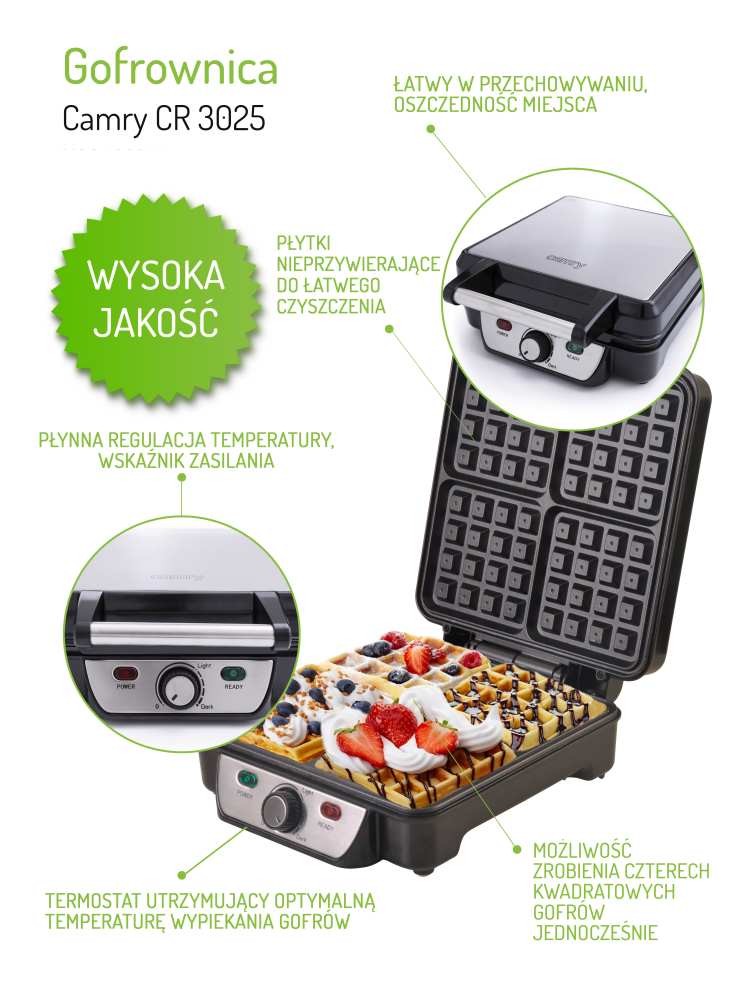 Gofrownica Camry 1500W - widok z góry