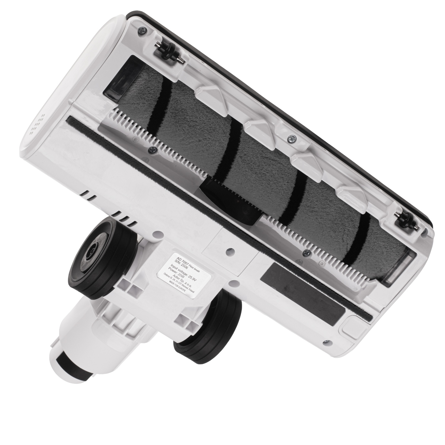 Elektroszczotka Adler AD 7087.4, widok od spodu, ukazujący gumowe rolki i miejsce na wałek.