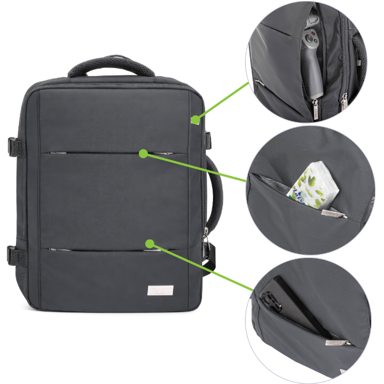 Zbliżenie na tkaninę plecaka Camry CR 6881 Dark Grey z widoczną kroplą wody, ilustrujące jego wodoodporność i wytrzymałość materiału.