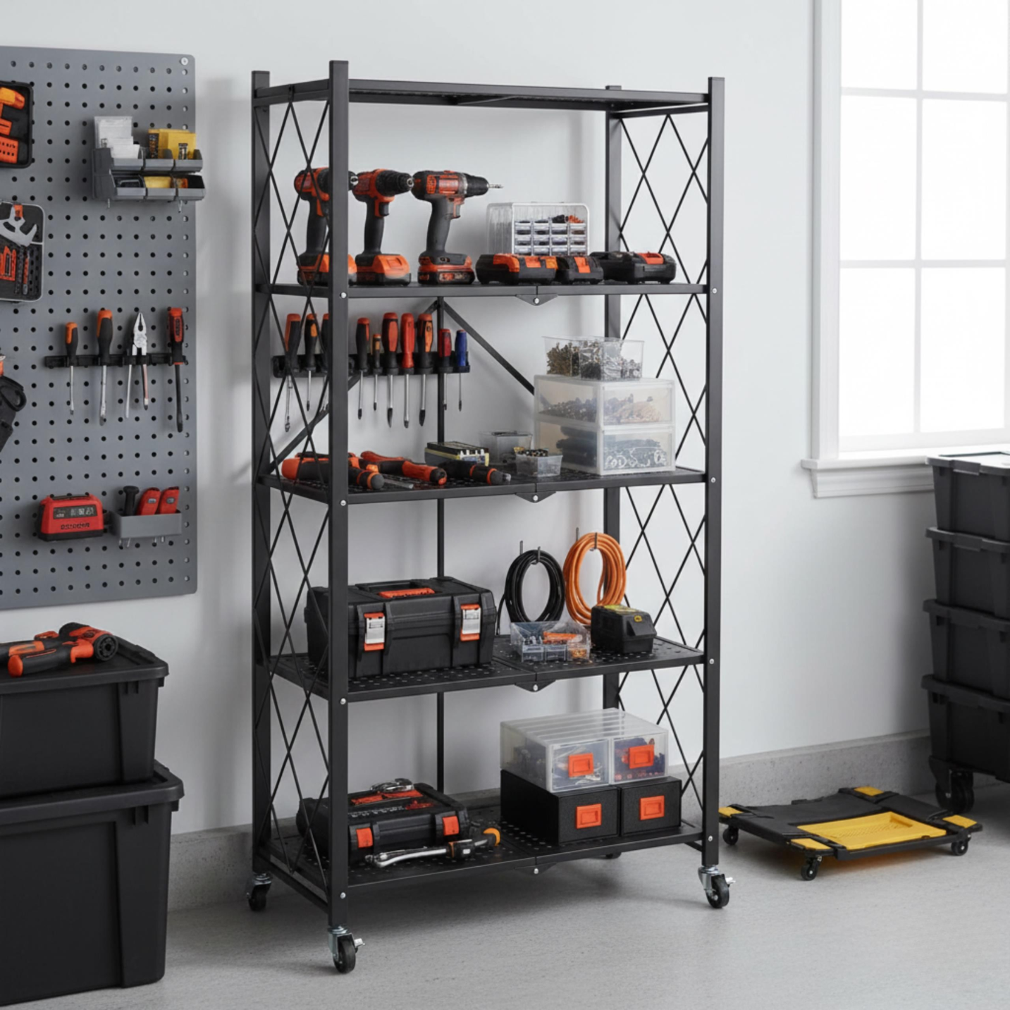 Zbliżenie na kółko regału magazynowego z aktywnym hamulcem, zapewniające stabilność